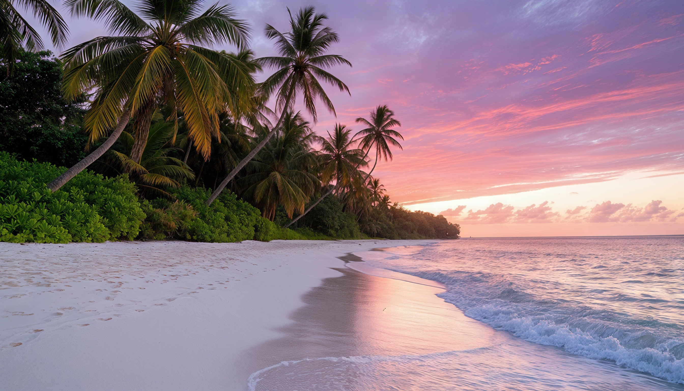Бесплатное фото Тропический пляж с пальмами на закате.