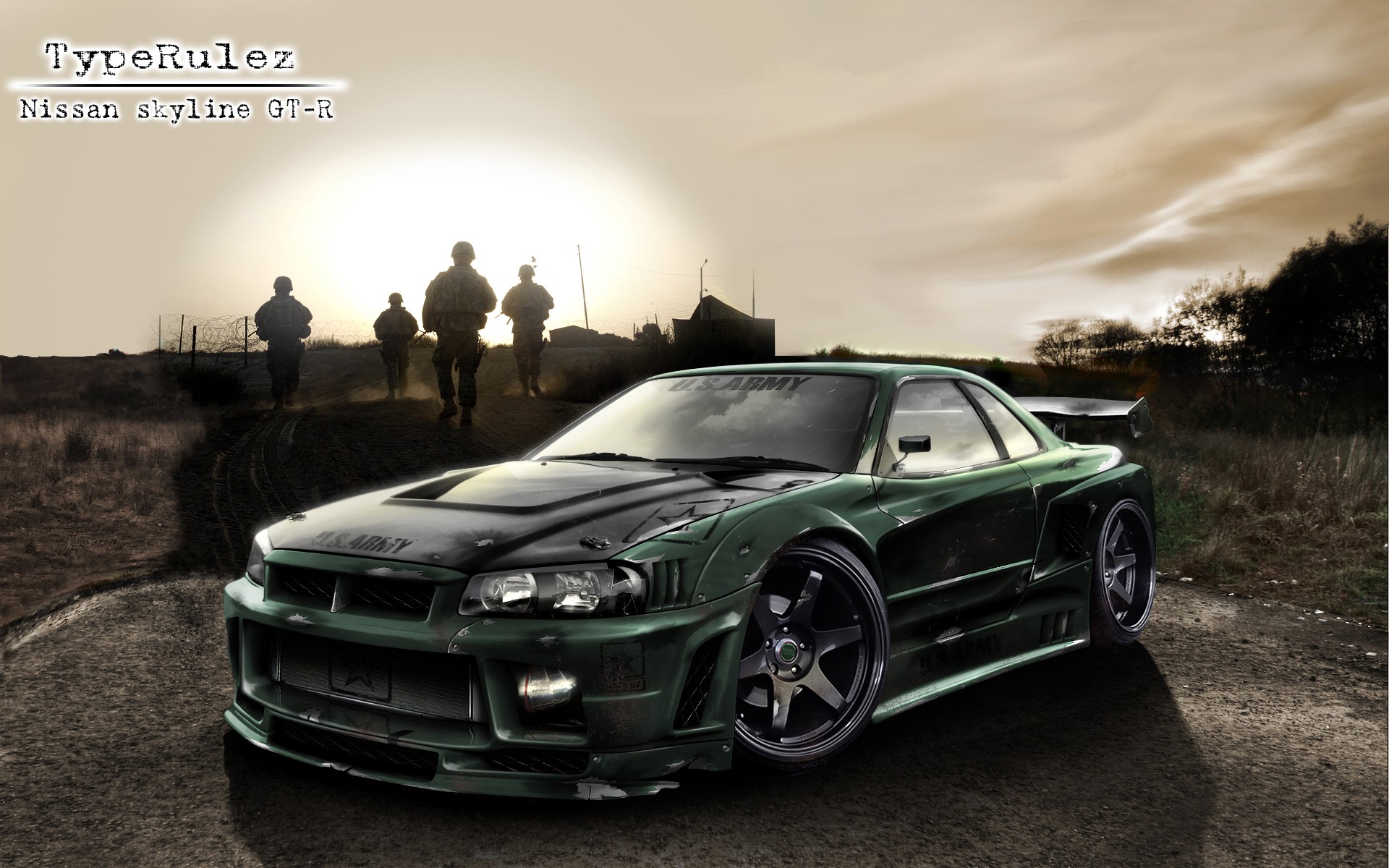 Бесплатное фото Тюнингованный Nissan Skyline GT R R34 в игре