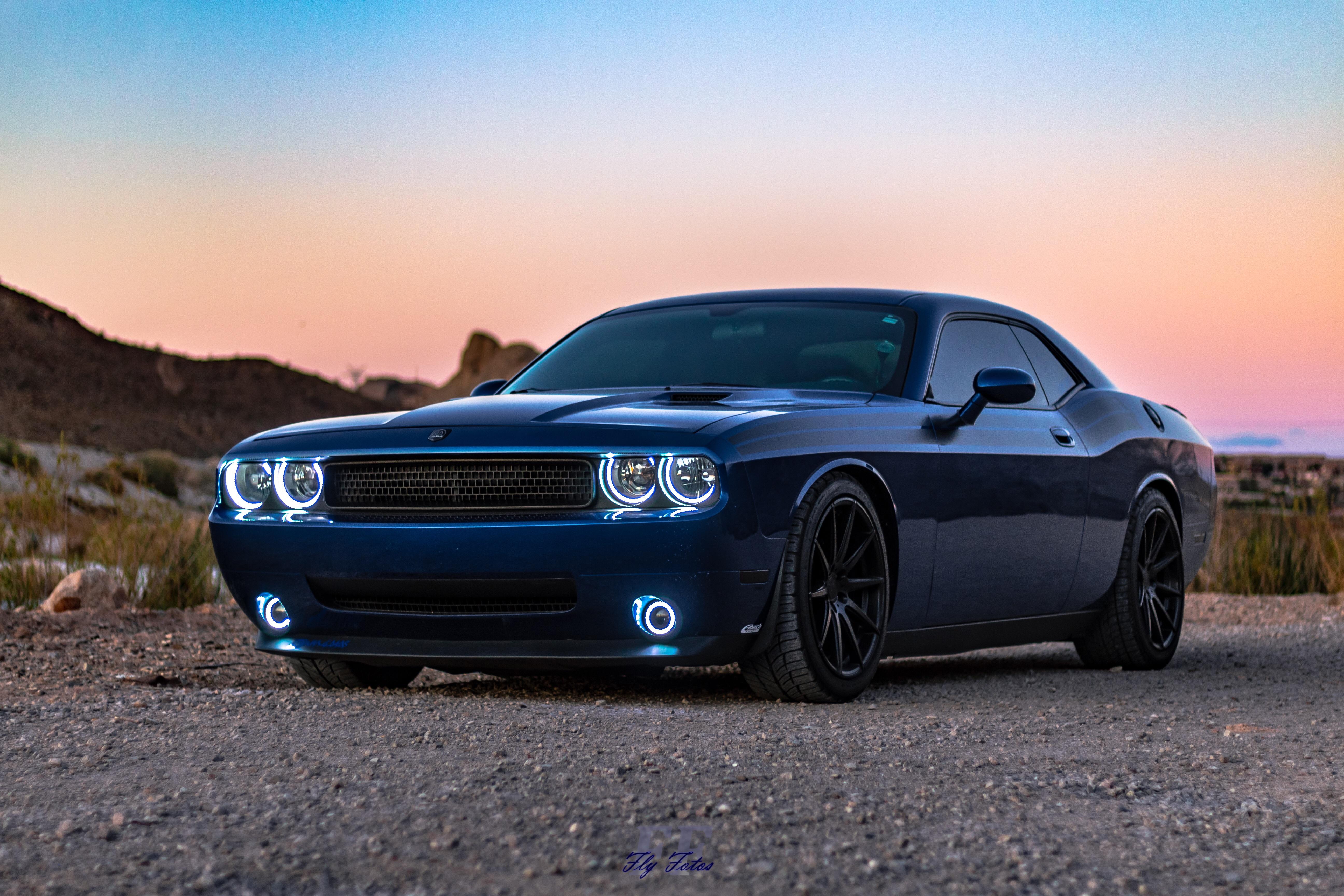 Free photo Very cool Dodge Challenger blue color for desktop