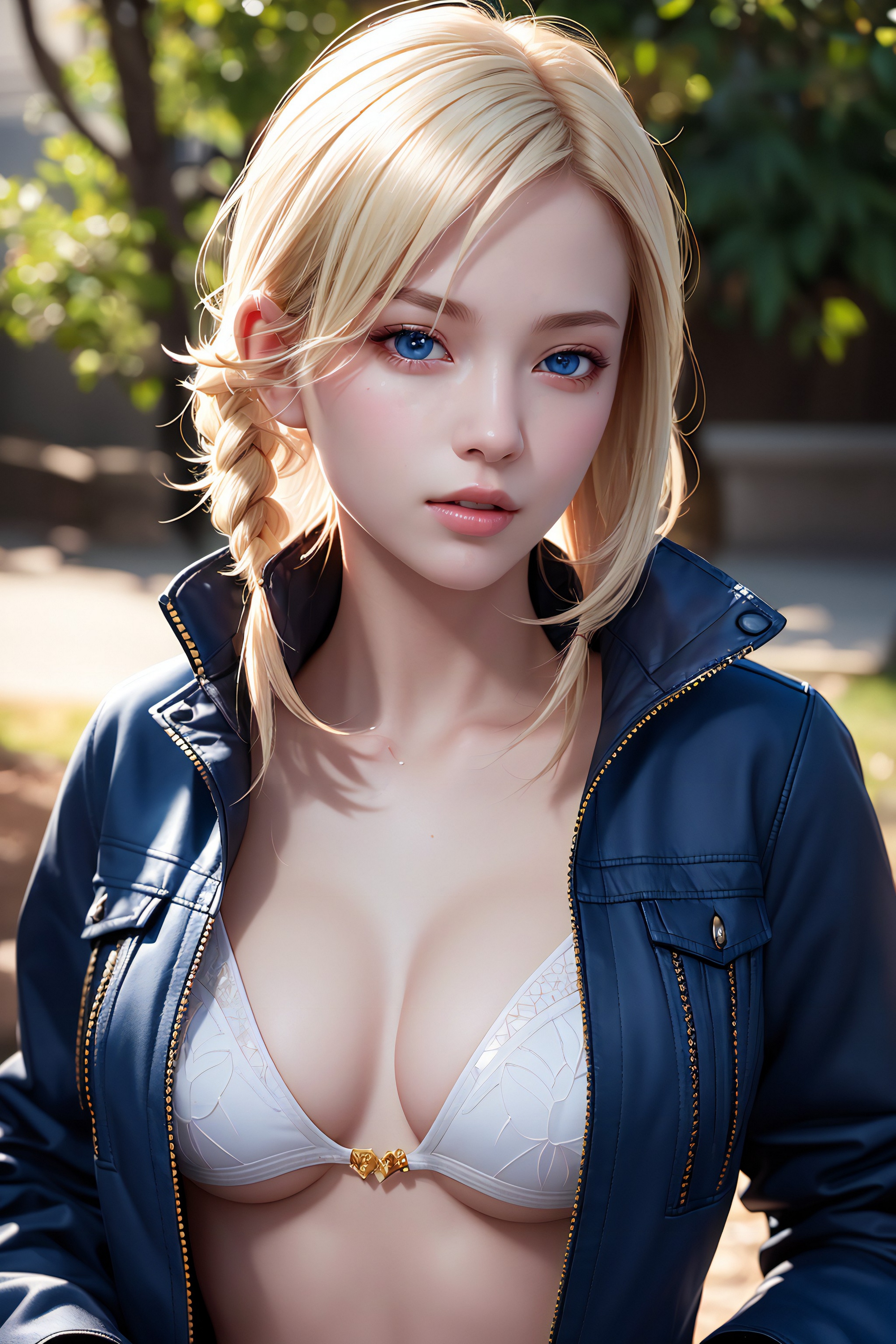 Free photo Blonde girl in open jacket