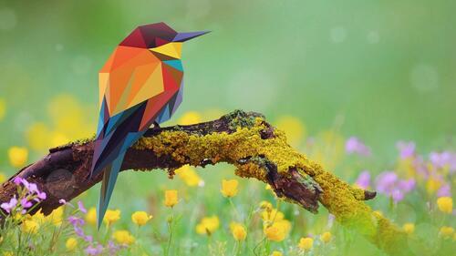 Бесплатное фото Рендеринг птичка на ветке