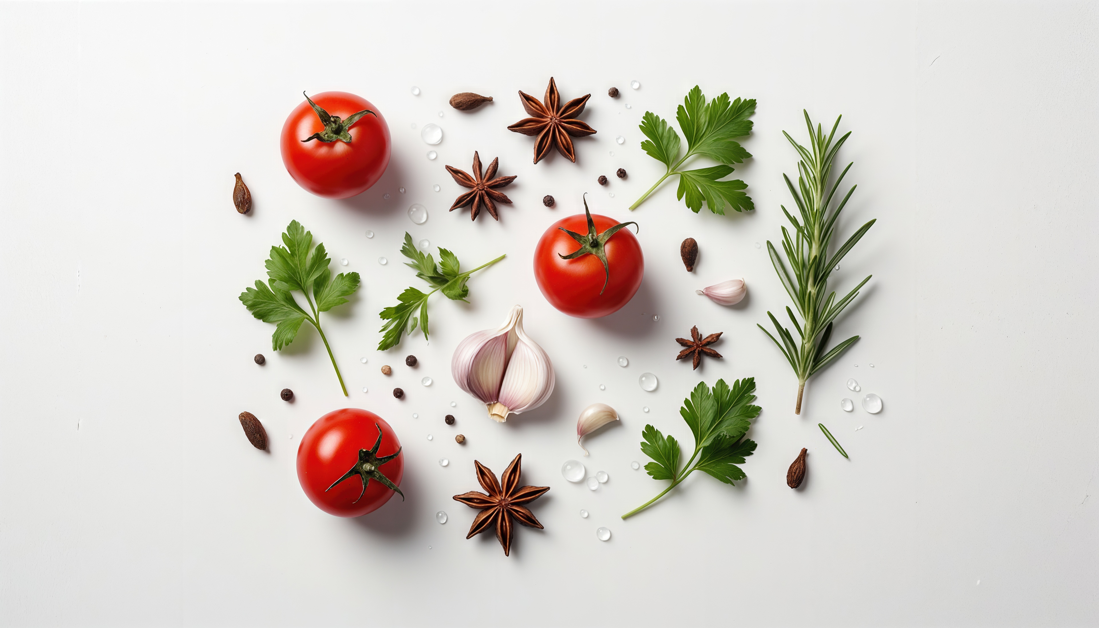 Композиция из помидоров, розмарина, петрушки и специй.