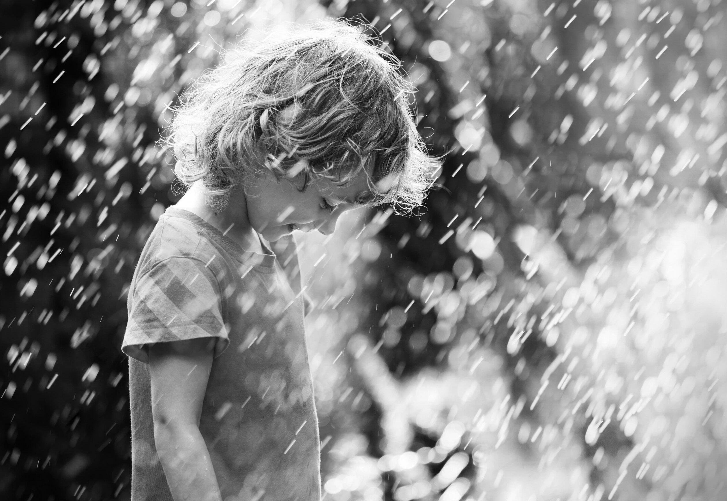 Wallpapers child a boy rain on the desktop