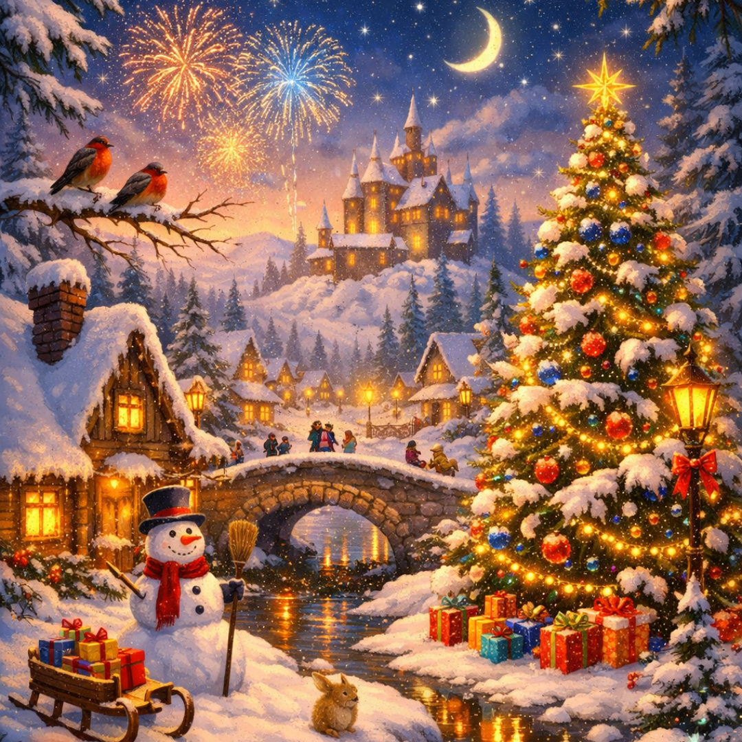 免费照片村里的圣诞夜