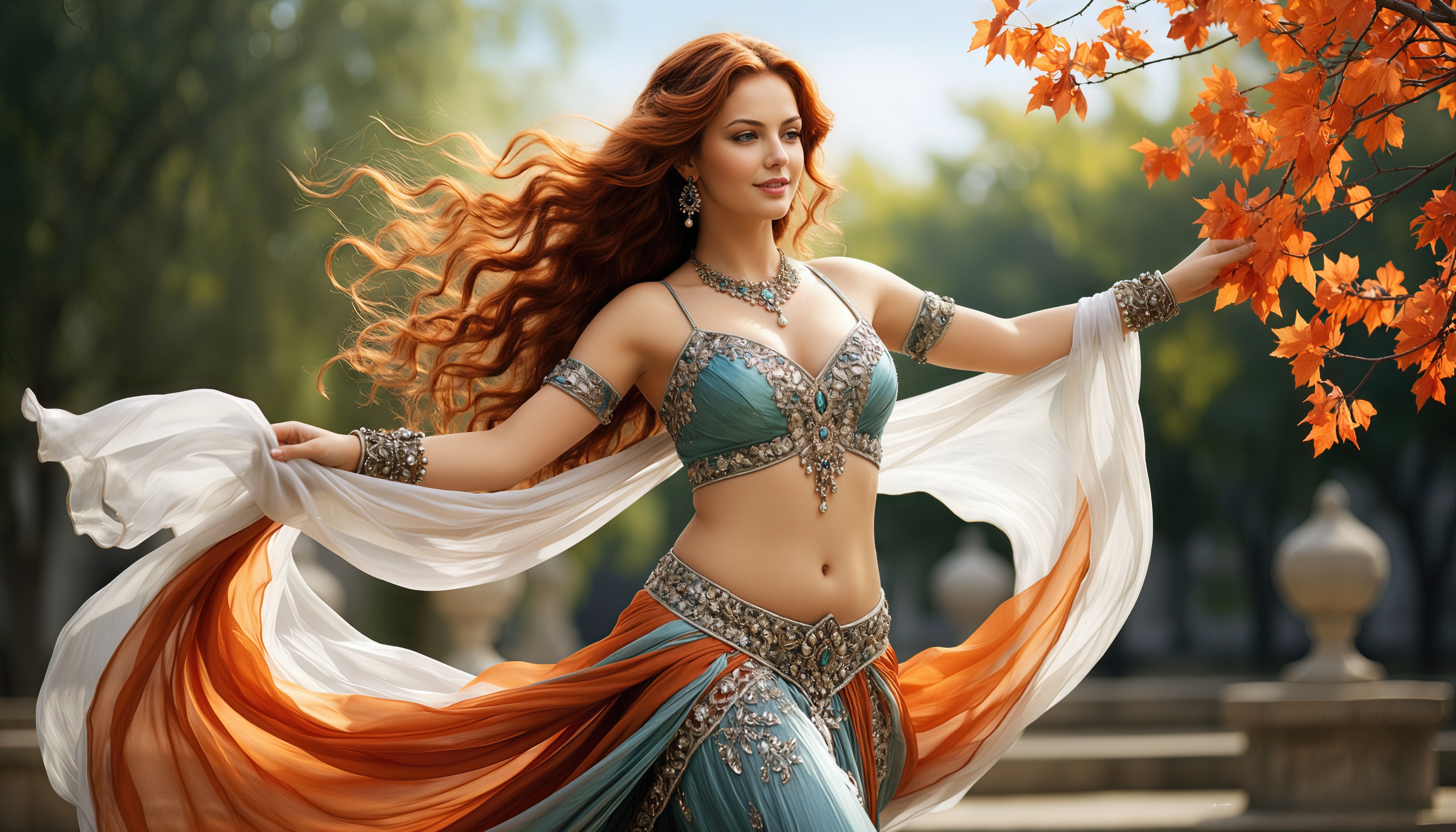 桌面上的壁纸舞蹈家 红头发 长卷发