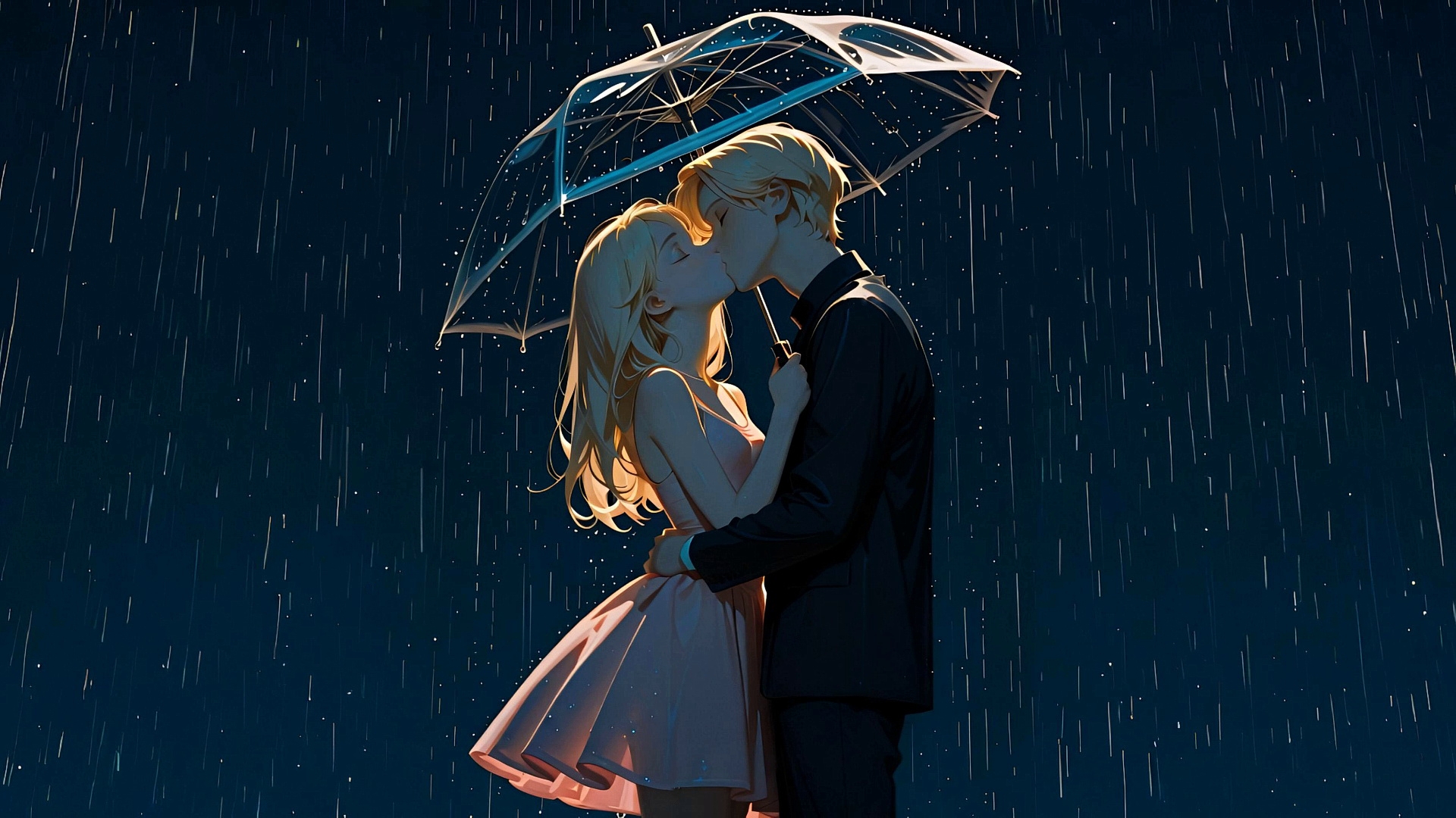 Бесплатное фото Девушка и мужчина стоят под дождем