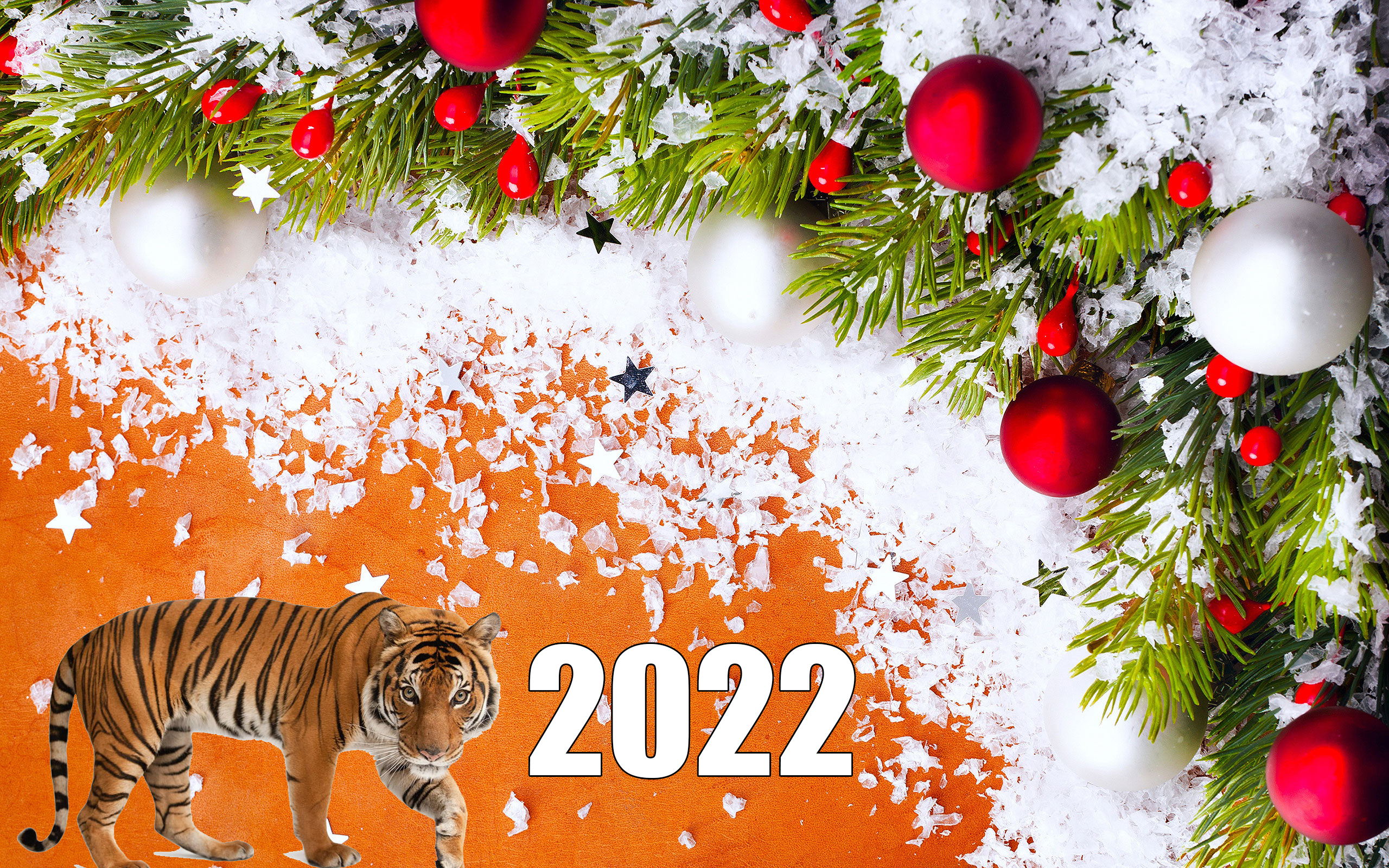 Обои новый год тигр украшения на рабочий стол