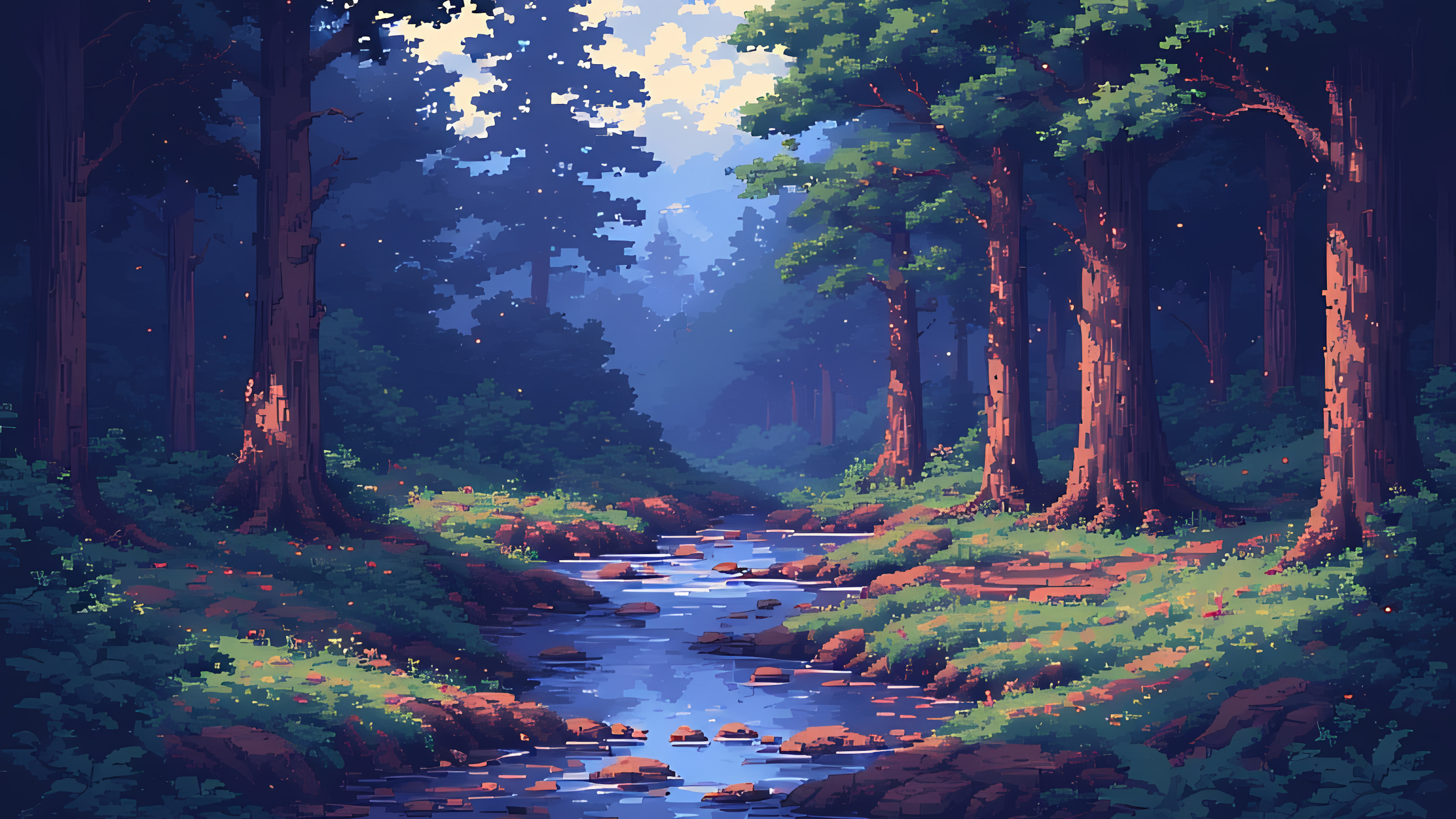 Красочные эстетичные обои Пиксельный лес