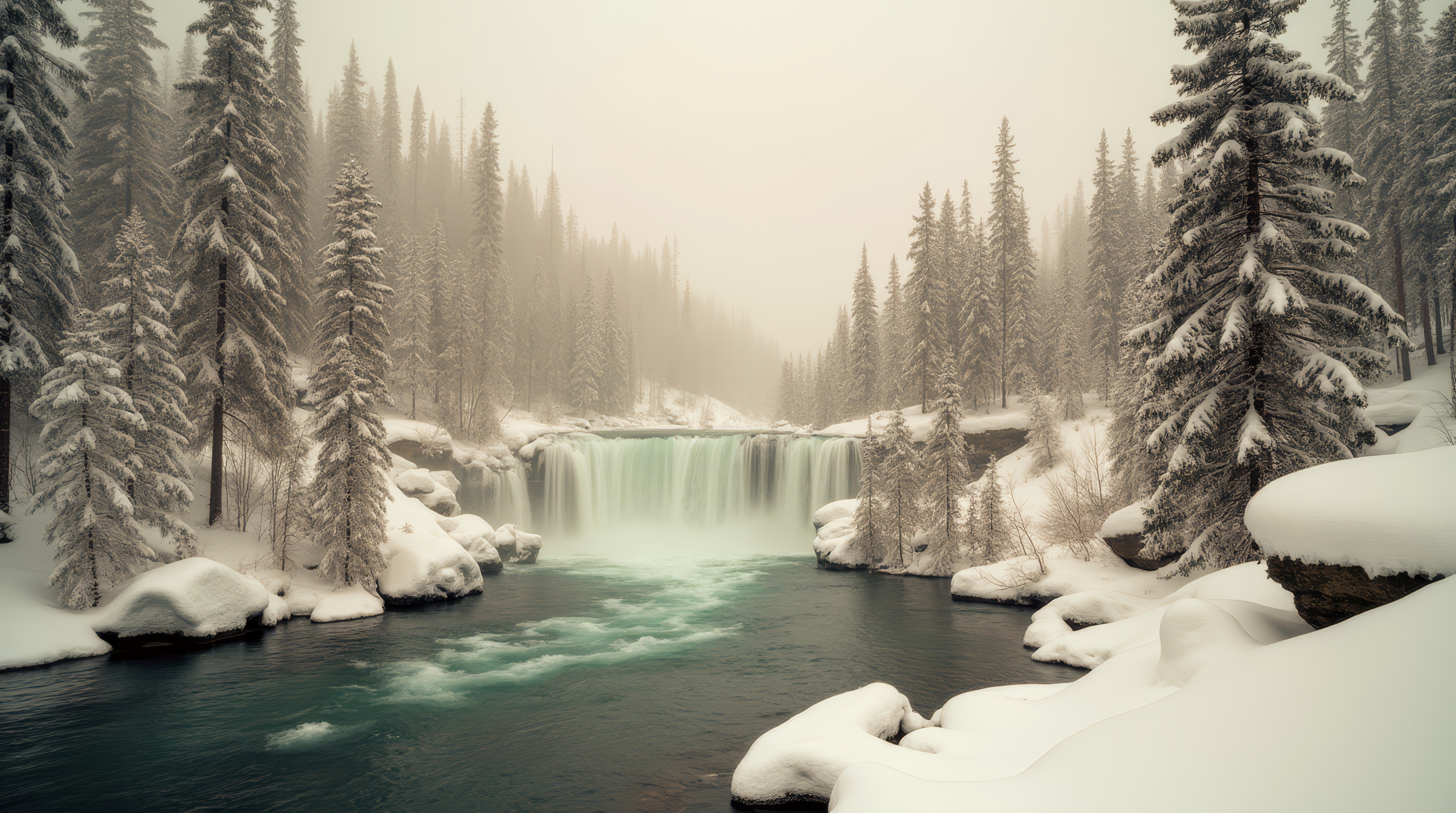 免费照片背景是积雪覆盖的树木和水面