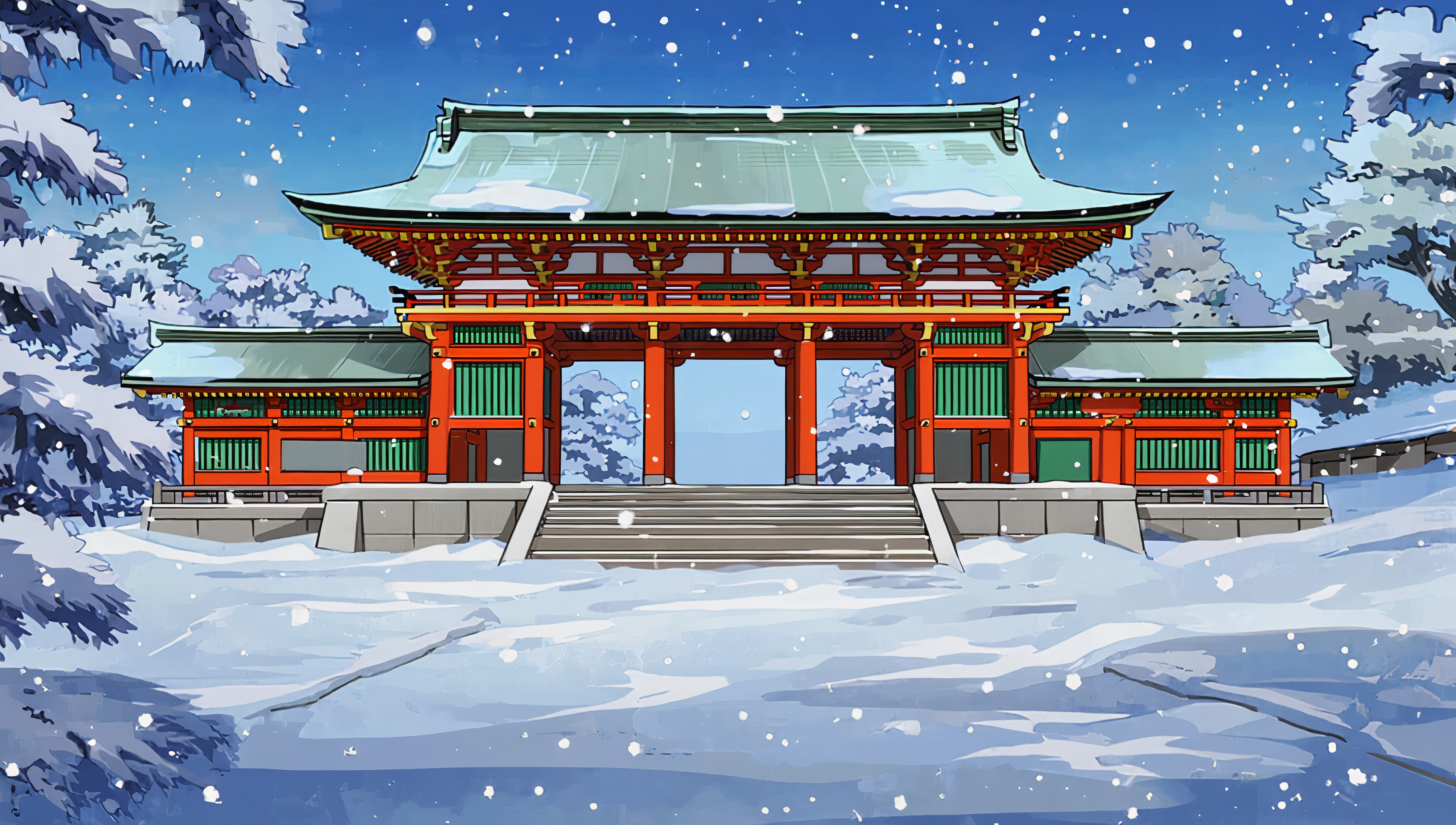 Бесплатное фото Обои на рабочий стол, пейзаж с видом на заснеженный древний город