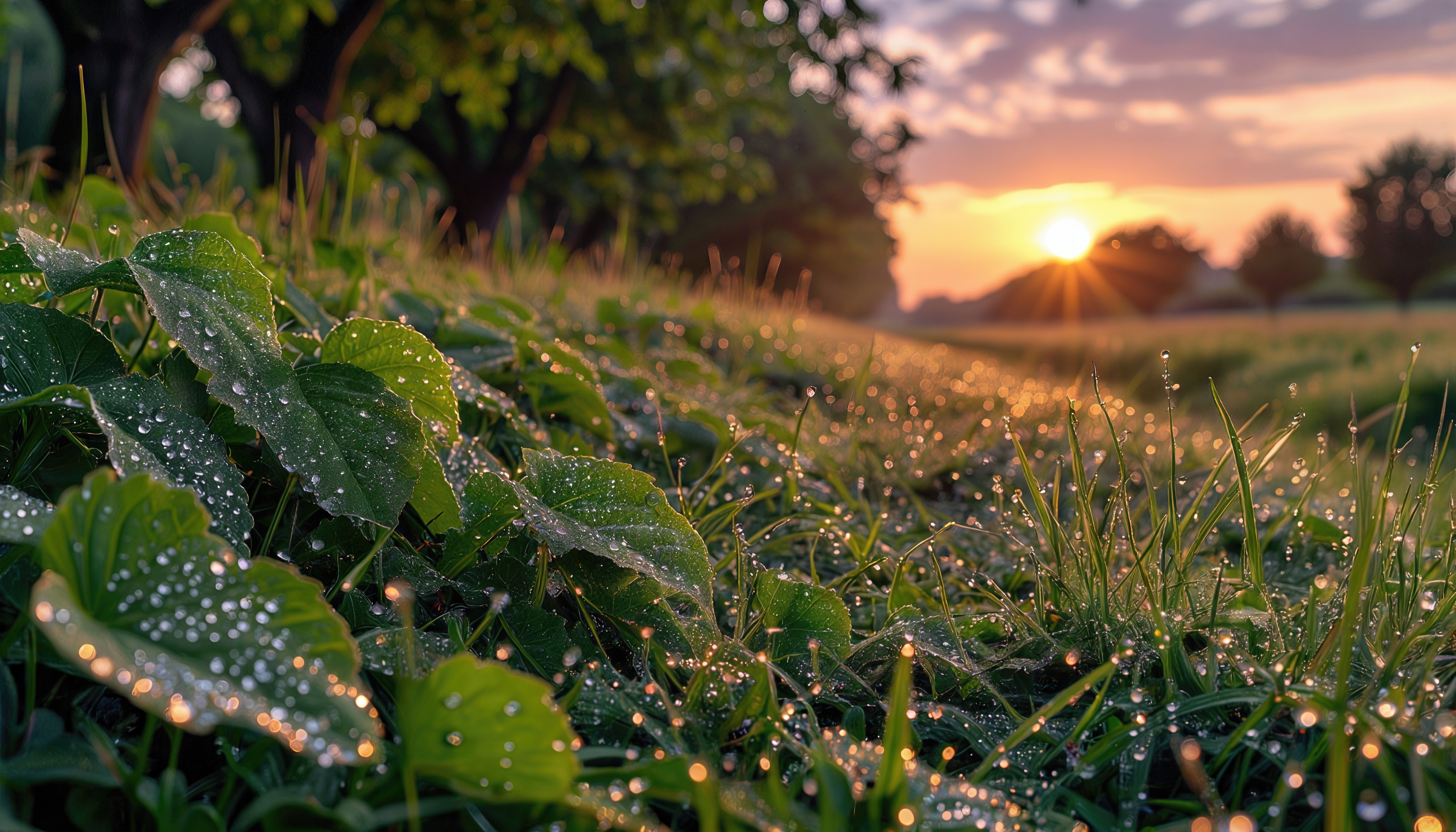 Wallpapers dew grass dawn on the desktop