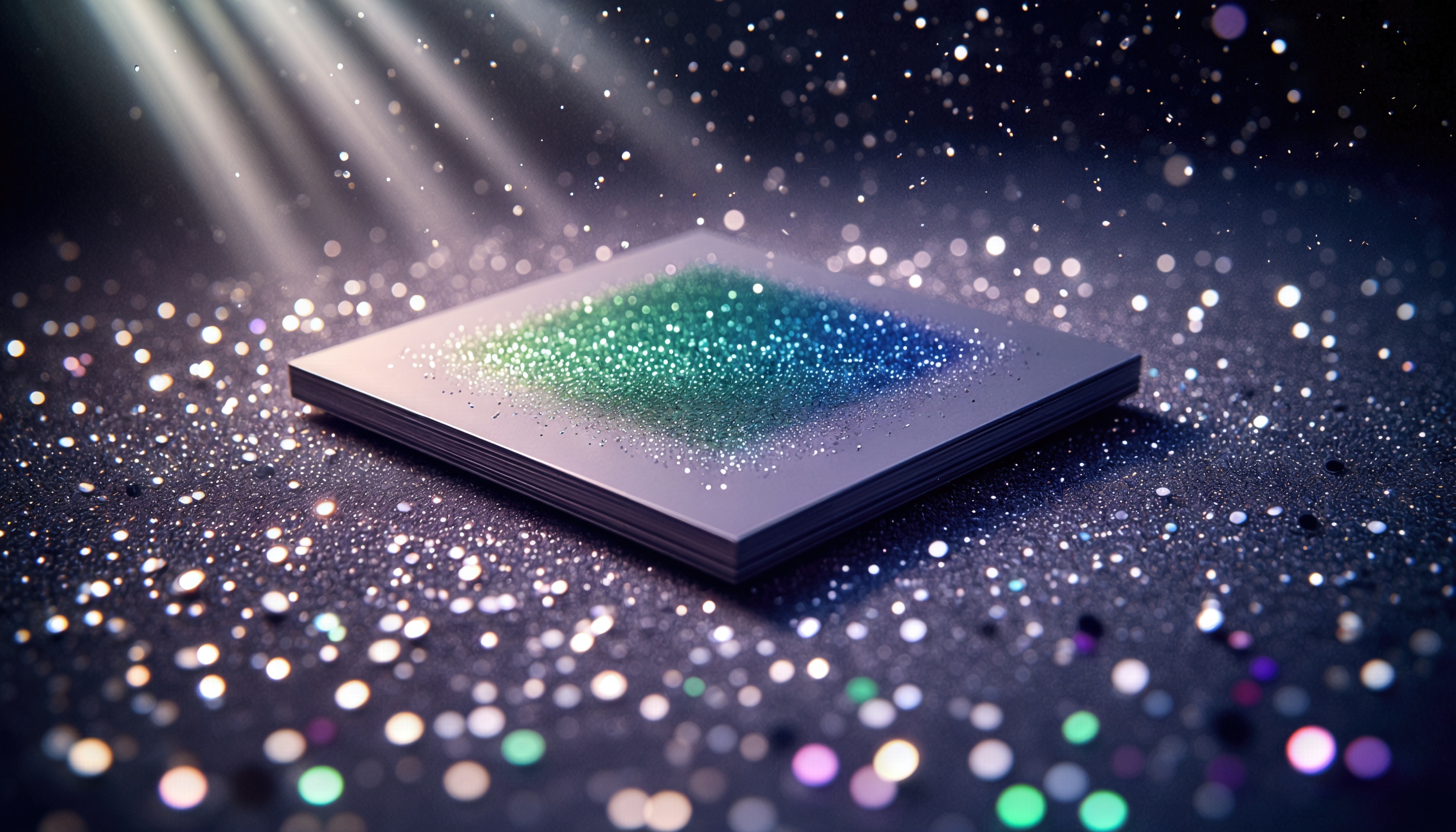 Книга на фоне блесток и световых эффектов, создающих атмосферу волшебства и загадочности.