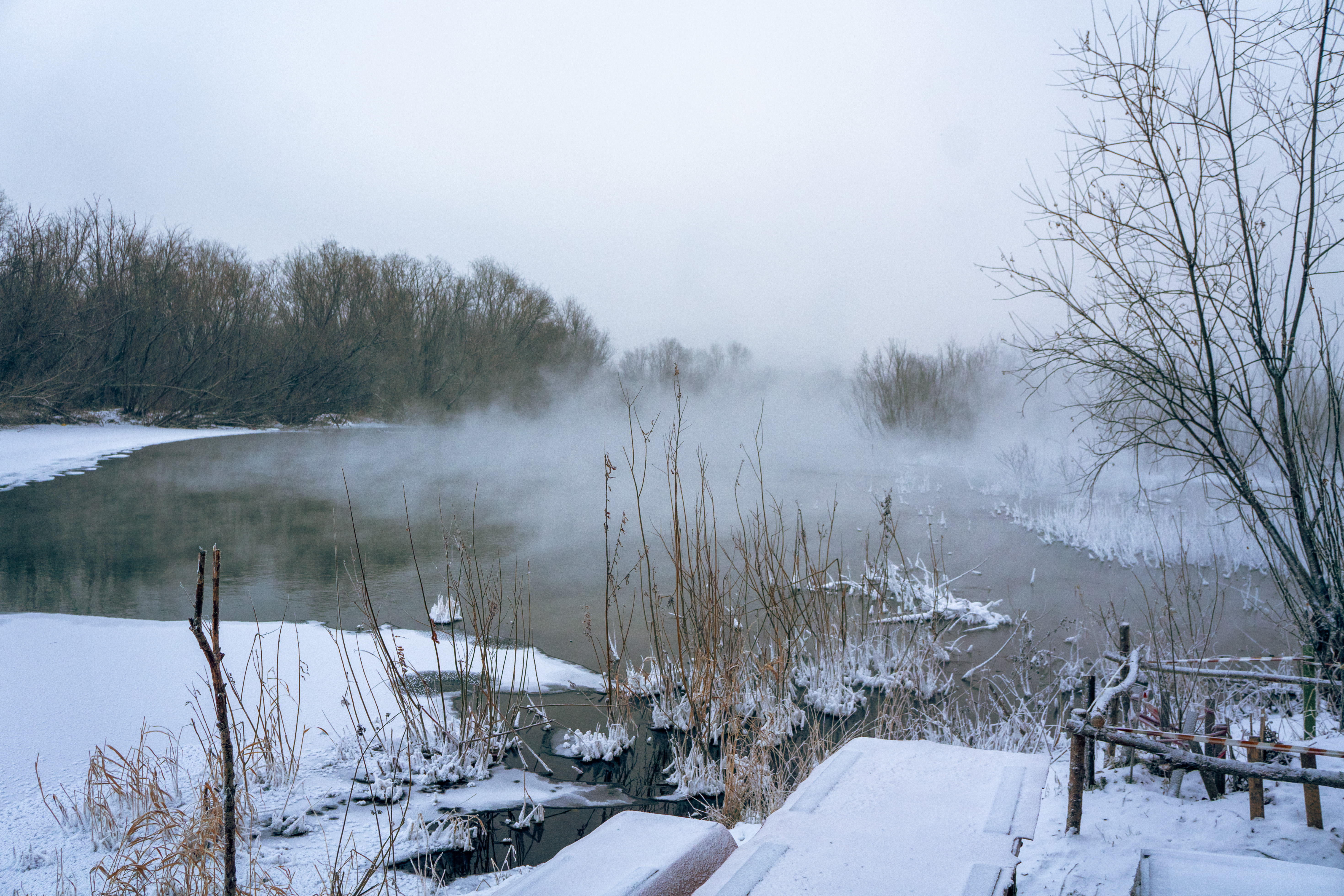 A walk along the riverbank in the bitter cold
