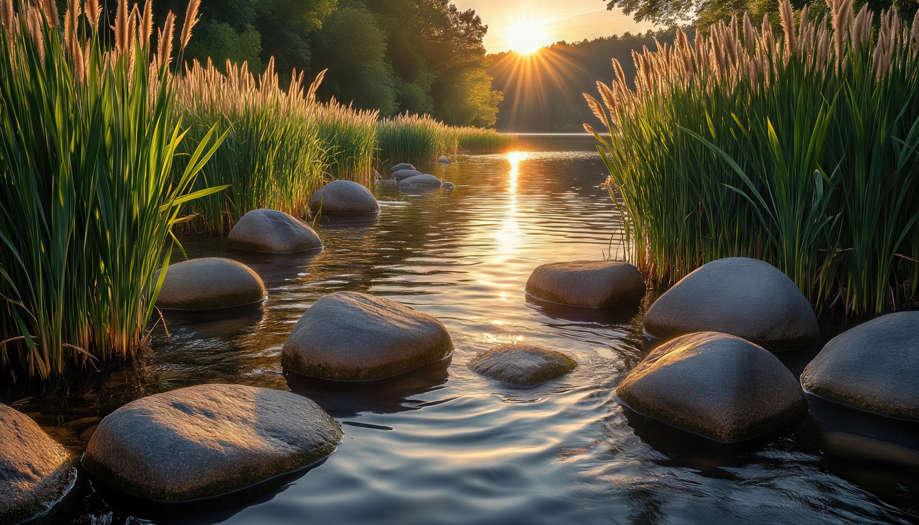 Wallpapers sunset river stones on the desktop