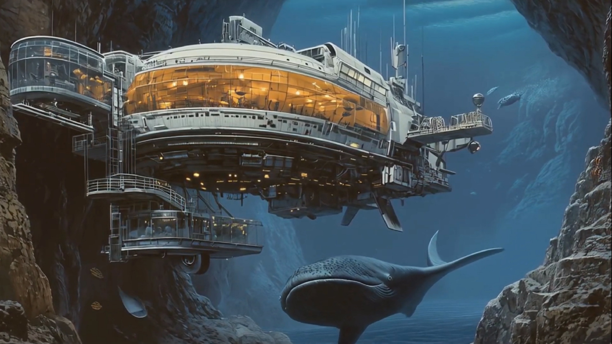 Бесплатное фото Подводный город и кит