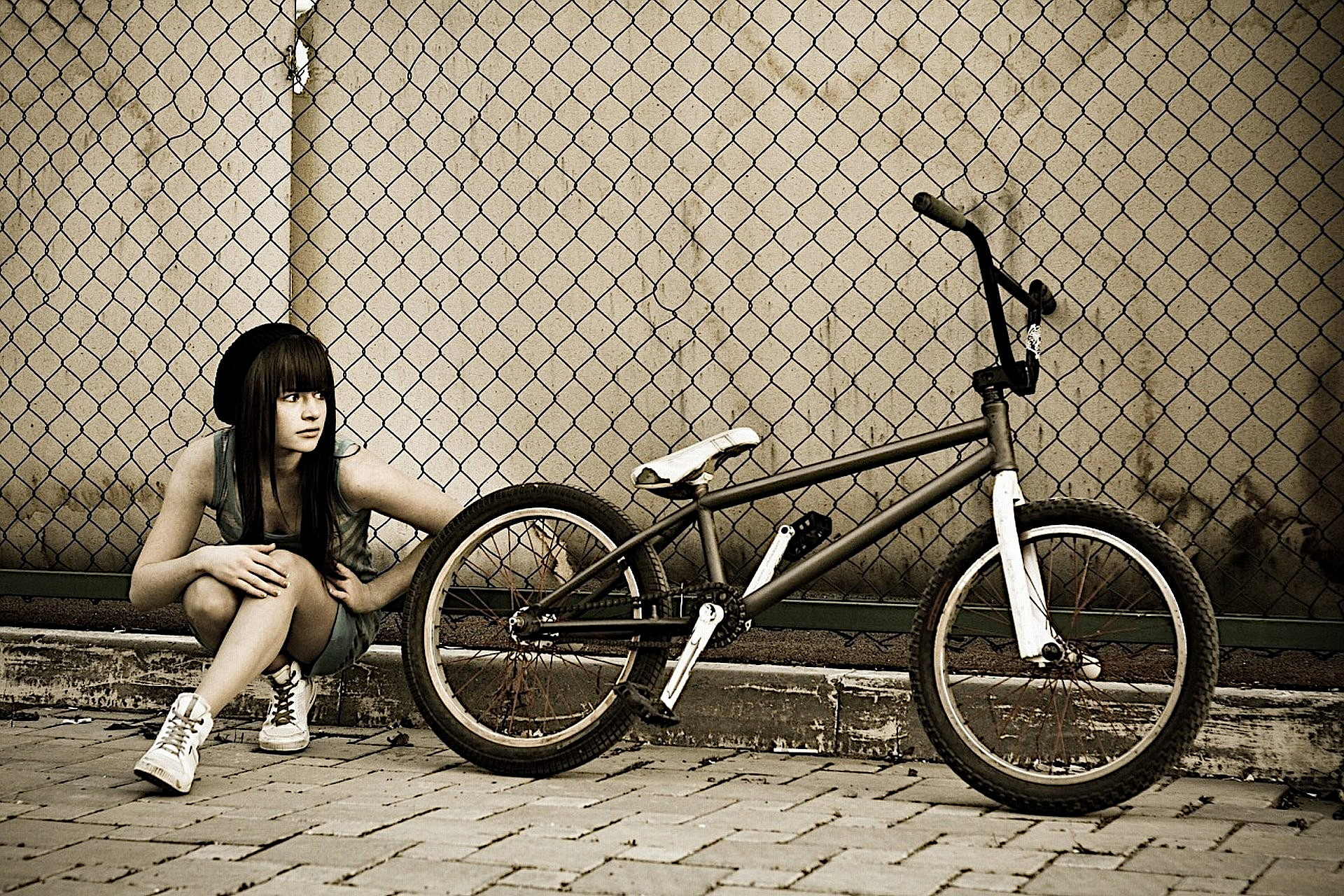 A young girl with a bmx
