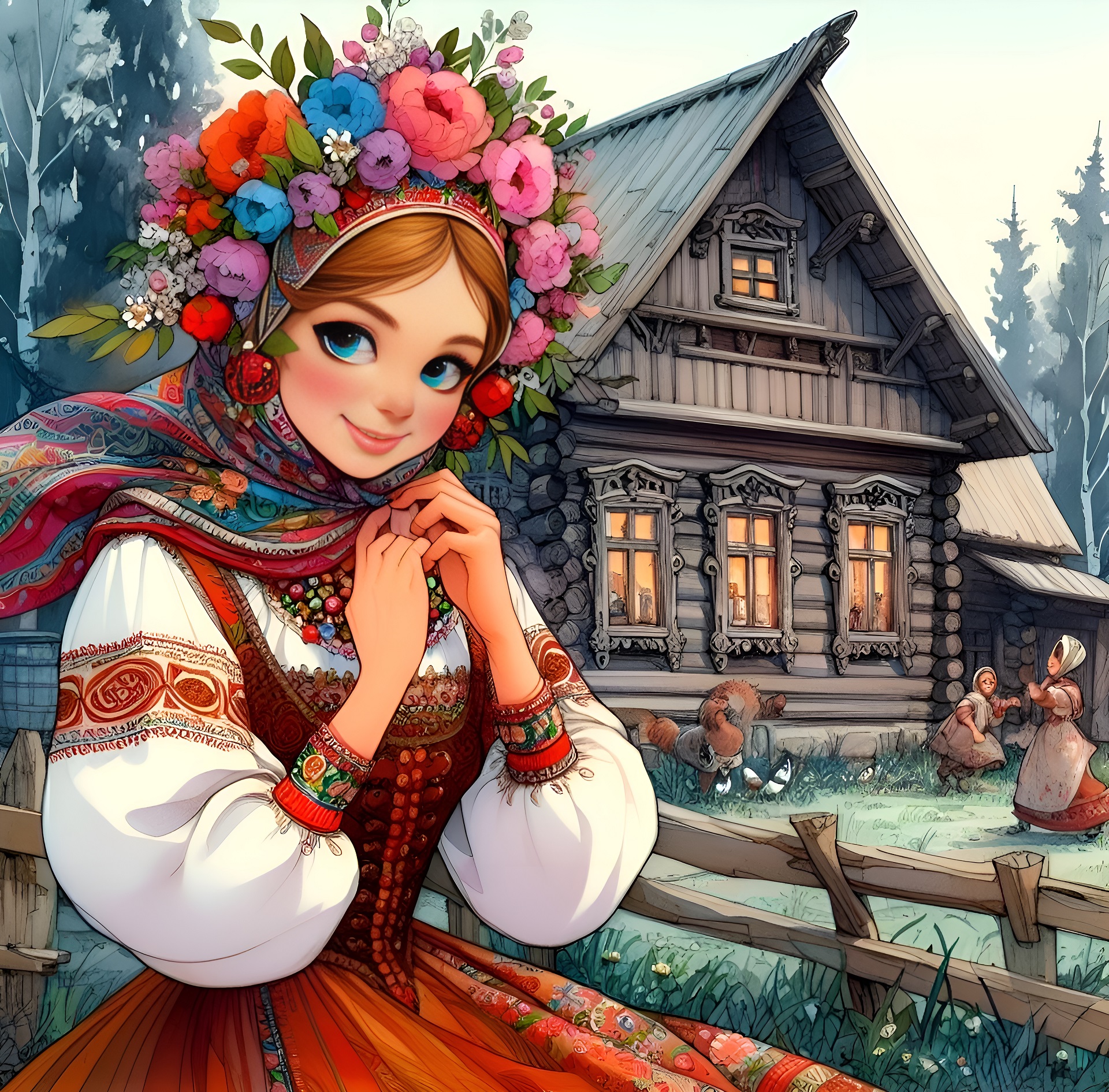Русская красавица у дома