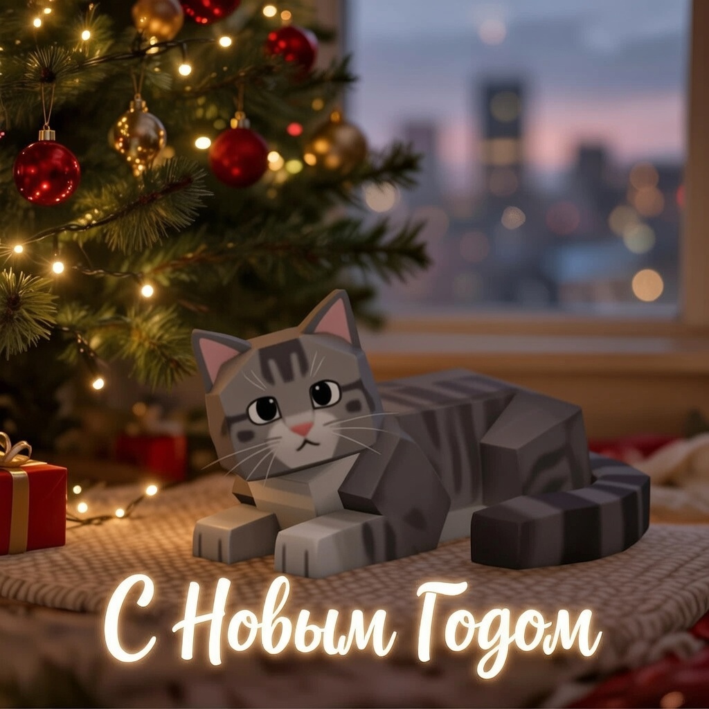 Бесплатная открытка Милый котик в стиле Роблокс