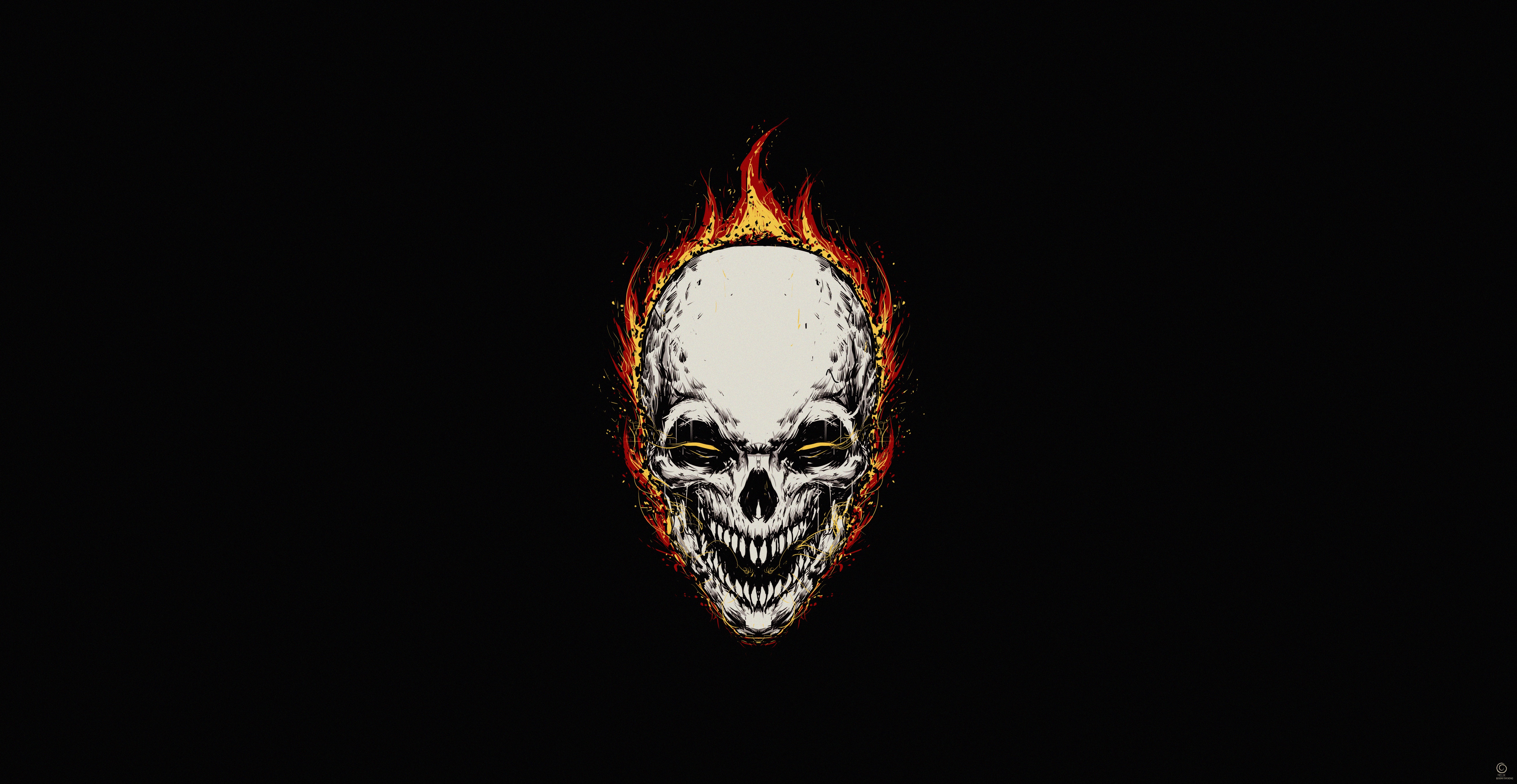 Skull with fire on black background