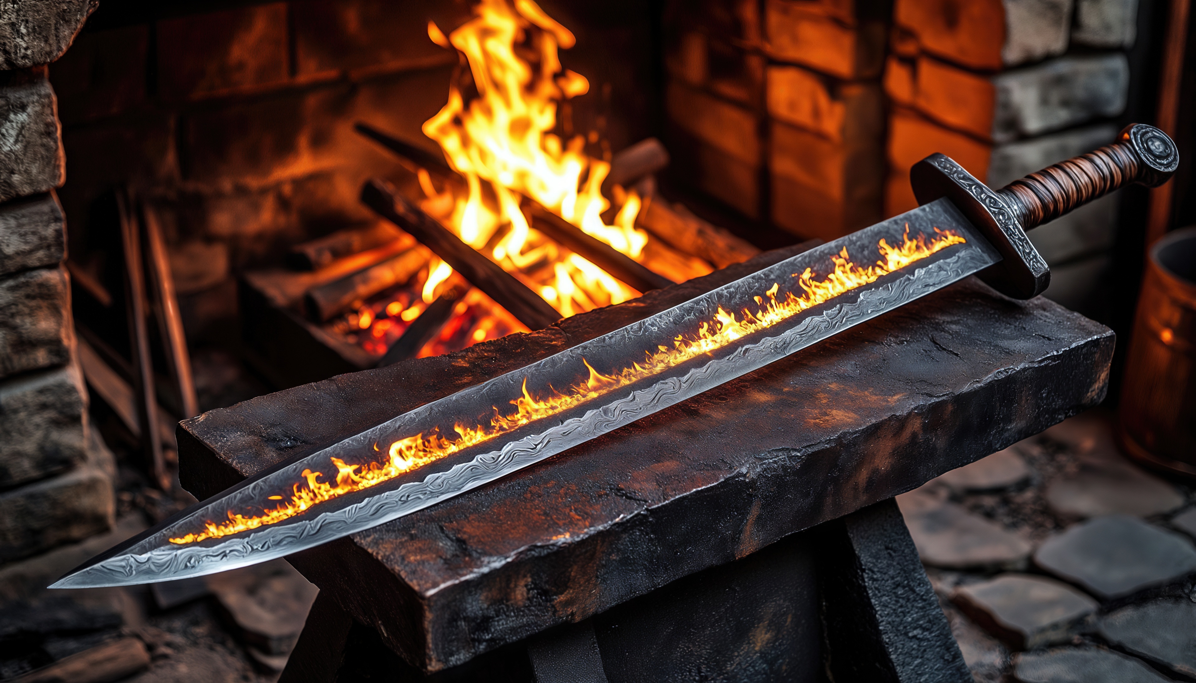 桌面上的壁纸刀剑 锻造 铁砧