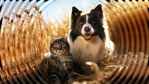 Бесплатное фото Кошка и собака в поле