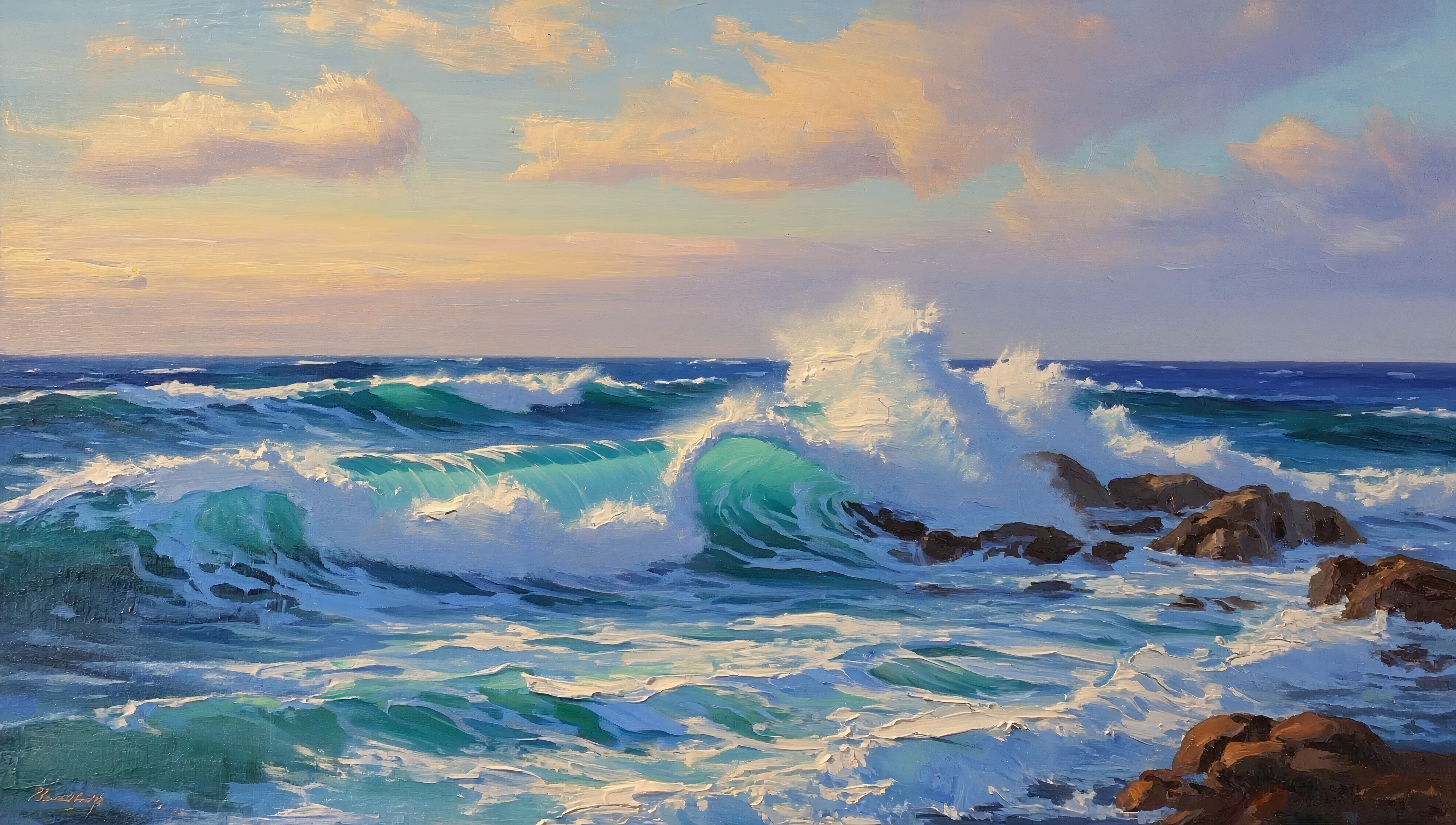 Бесплатное фото Обои на рабочий стол, штормящее море заливает волной скалистый берег