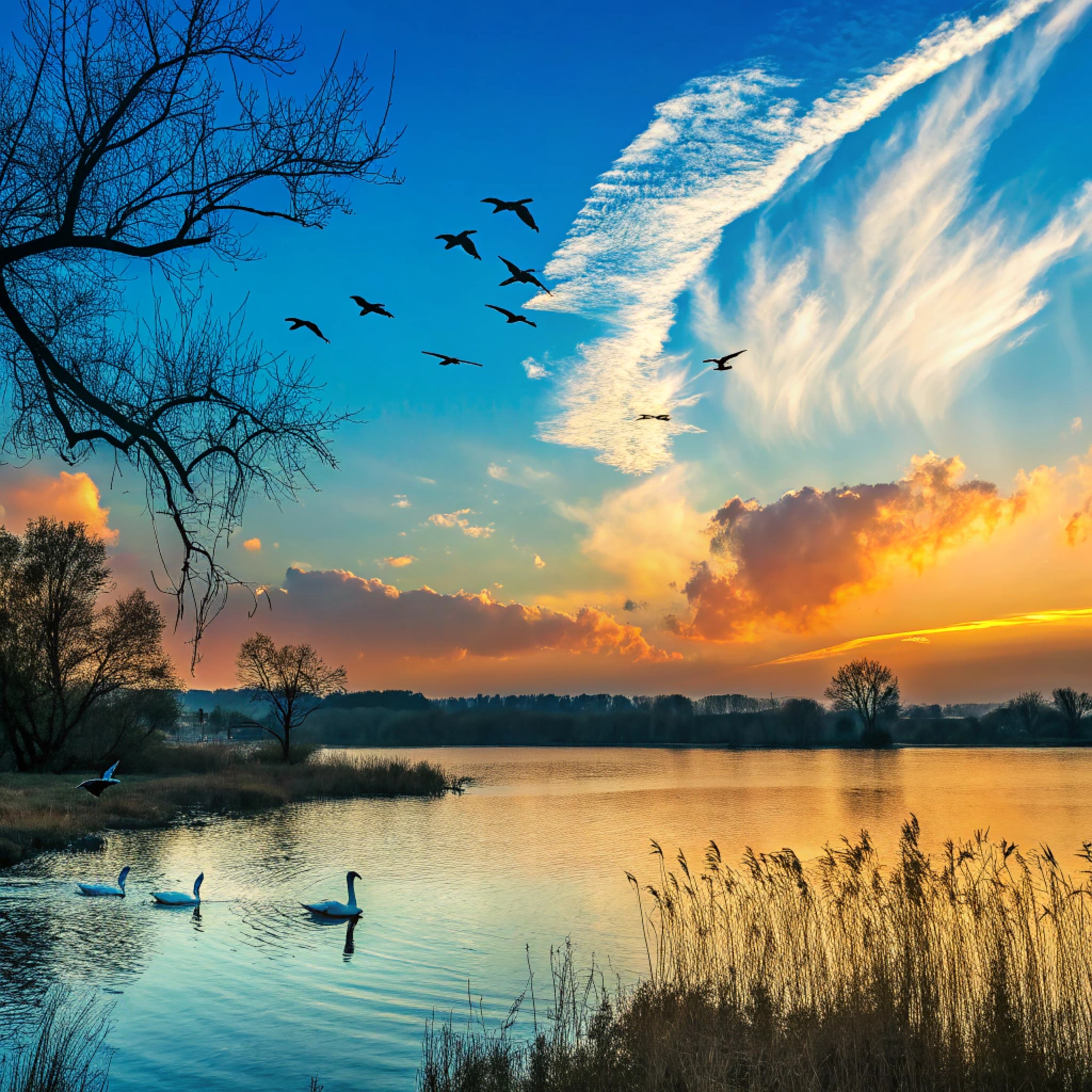 Закат над озером в Сибири летом