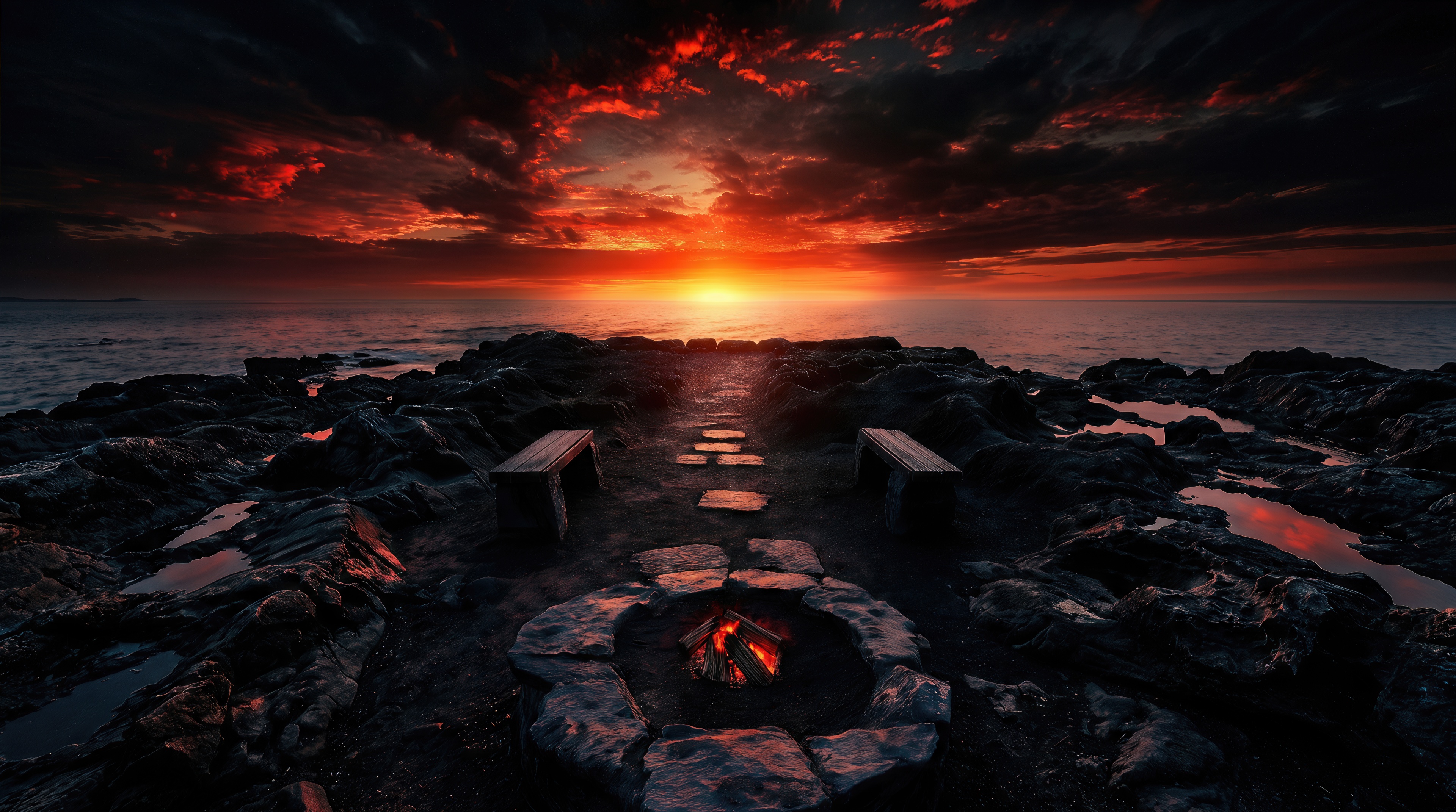 Wallpapers hearth bonfire flames on the desktop