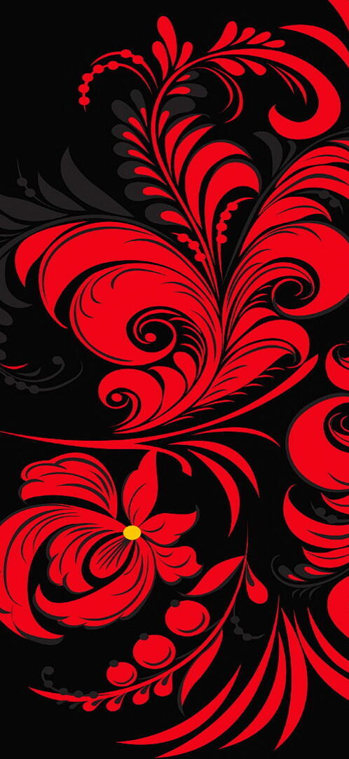 Free photo Drawing Khokhloma pattern on black background