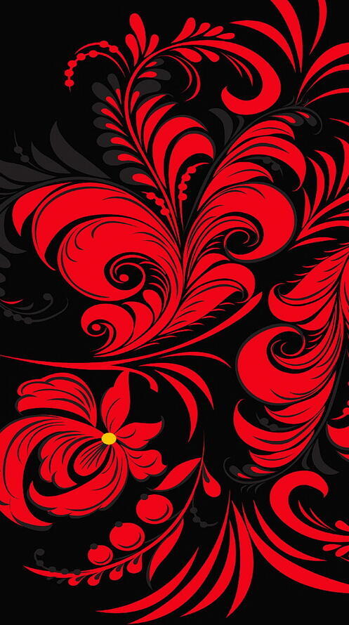 Free photo Drawing Khokhloma pattern on black background