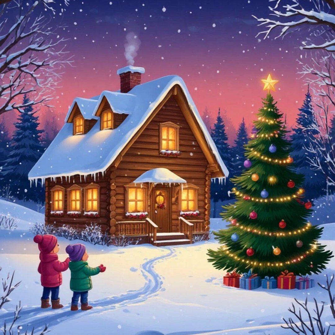 Бесплатное фото Зимний пейзаж с домиком