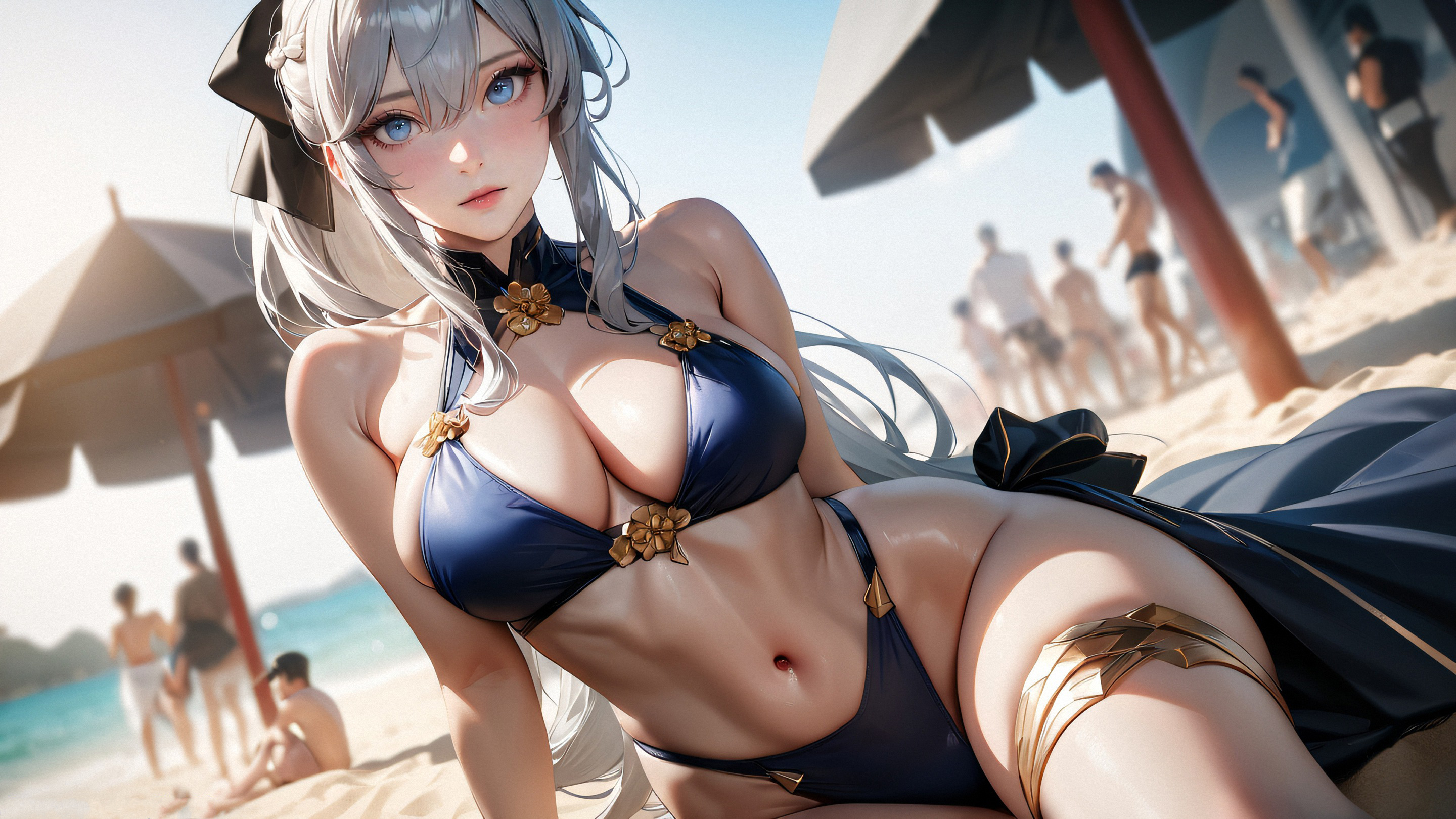 桌面上的壁纸女孩艺术 游泳衣 海滩
