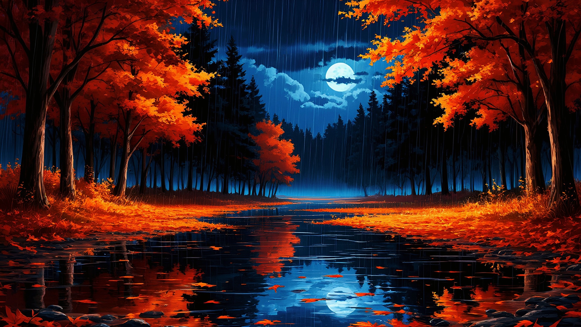 Бесплатное фото Осенний пейзаж и ночь эпизод третий