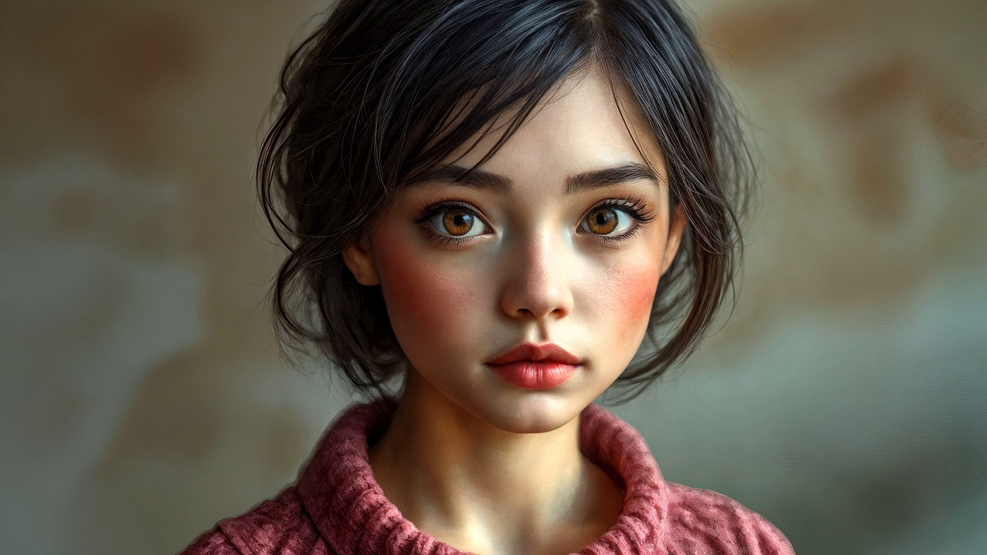 Бесплатное фото Портрет девушки шатенки в розовом свитере