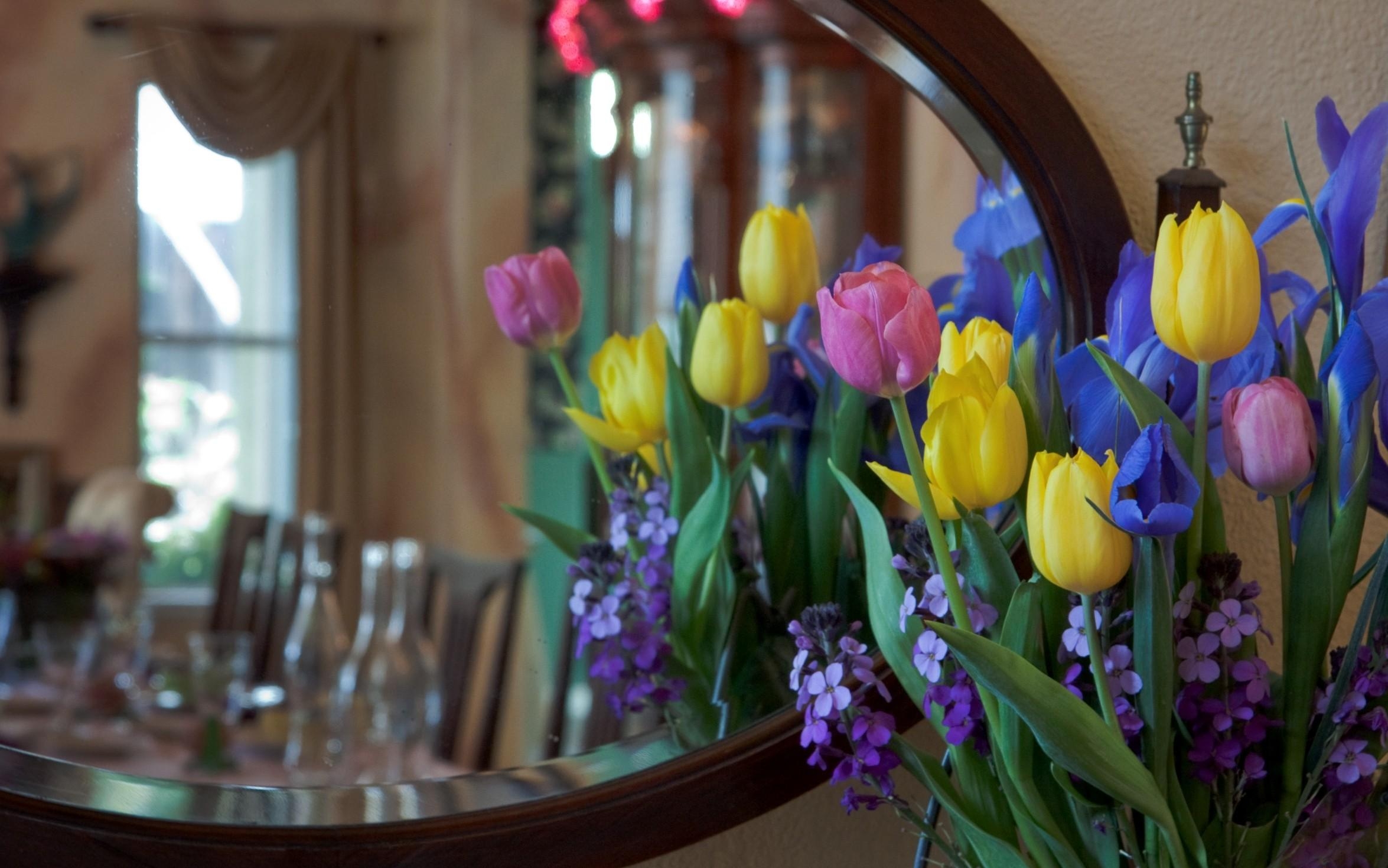 Free photo Bouquet of colored tulips