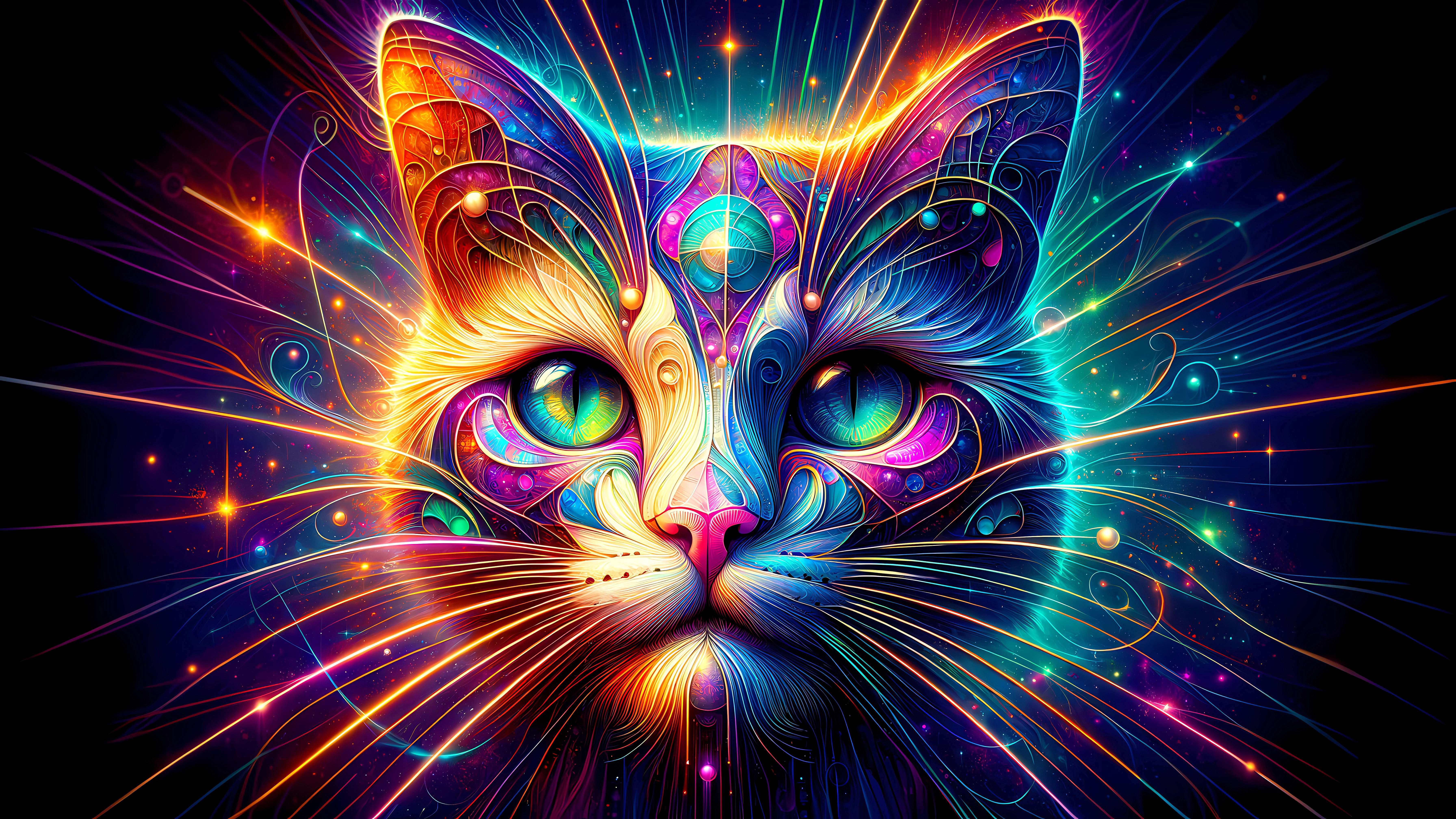 Бесплатное фото Портрет яркого фантастического кота на черном фоне