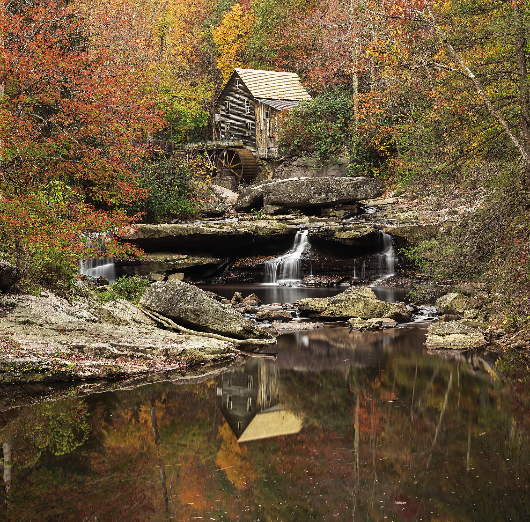 Обои пейзаж Поляна Крик Барыш мельница Babcock State Park на рабочий стол