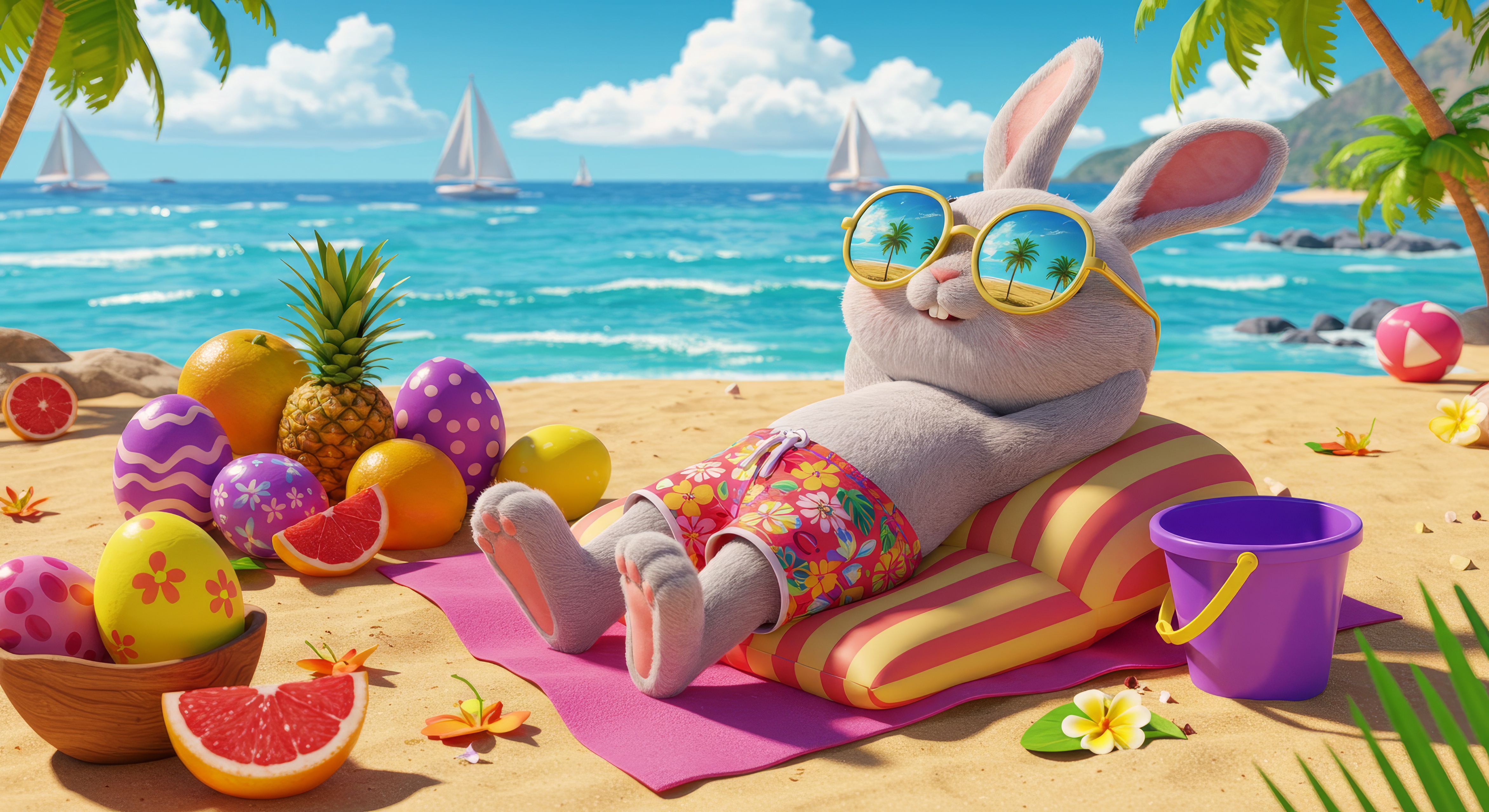 Герой мультфильма лежит на ковре под открытым небом