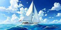 Рисунок яхта под парусами идет по волнам