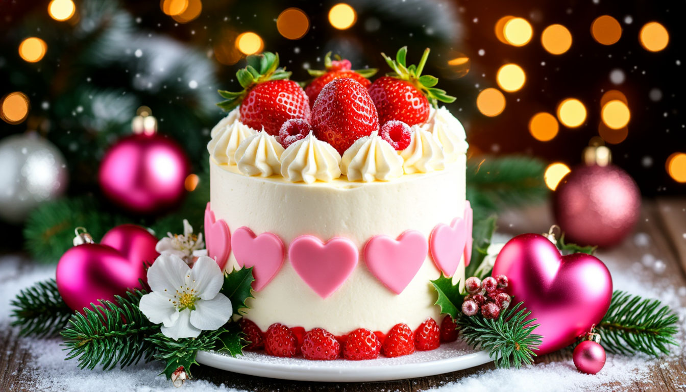 Бесплатная открытка Праздничный торт и цветы