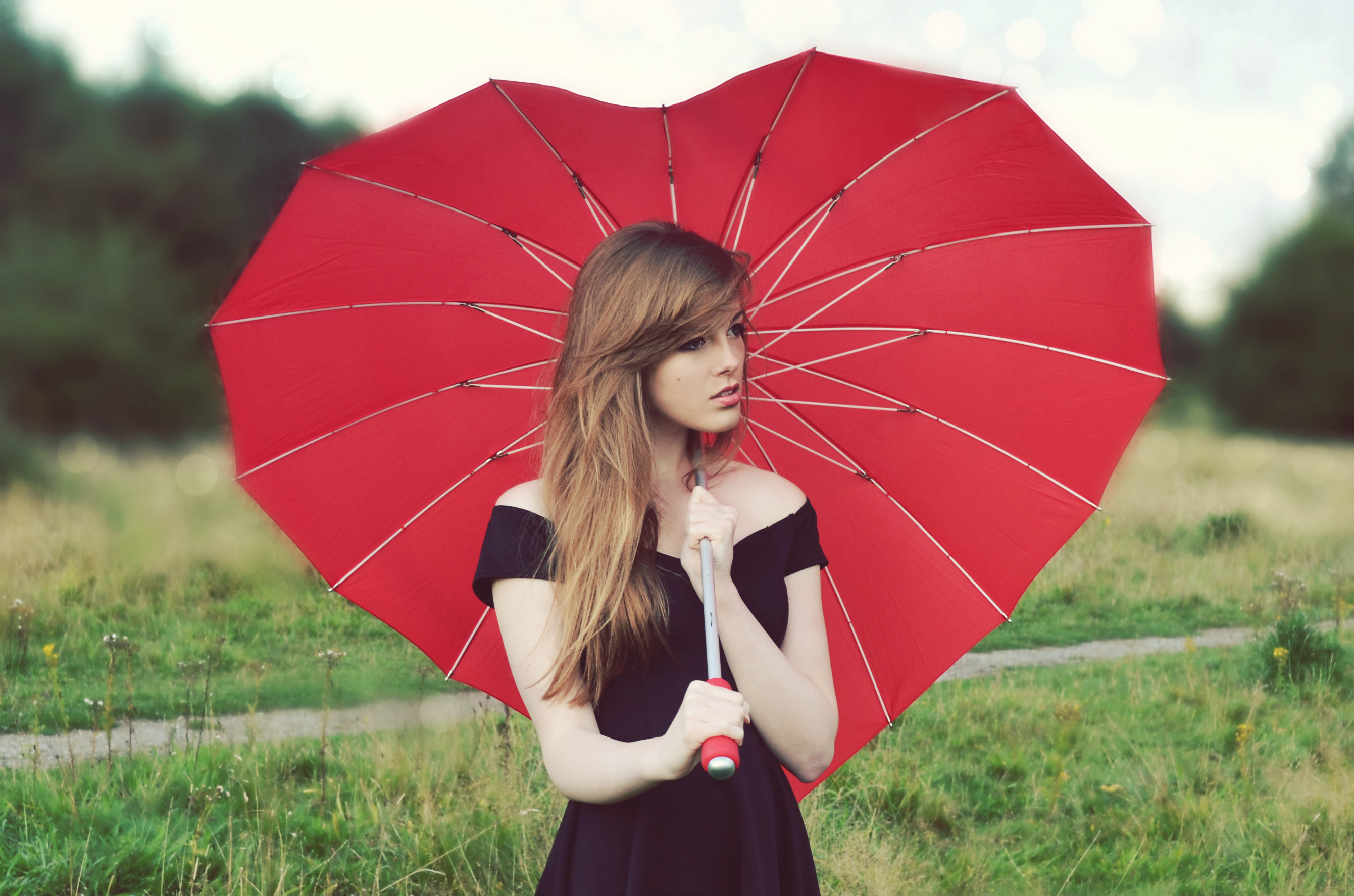 Wallpapers cute umbrella long hair on the desktop