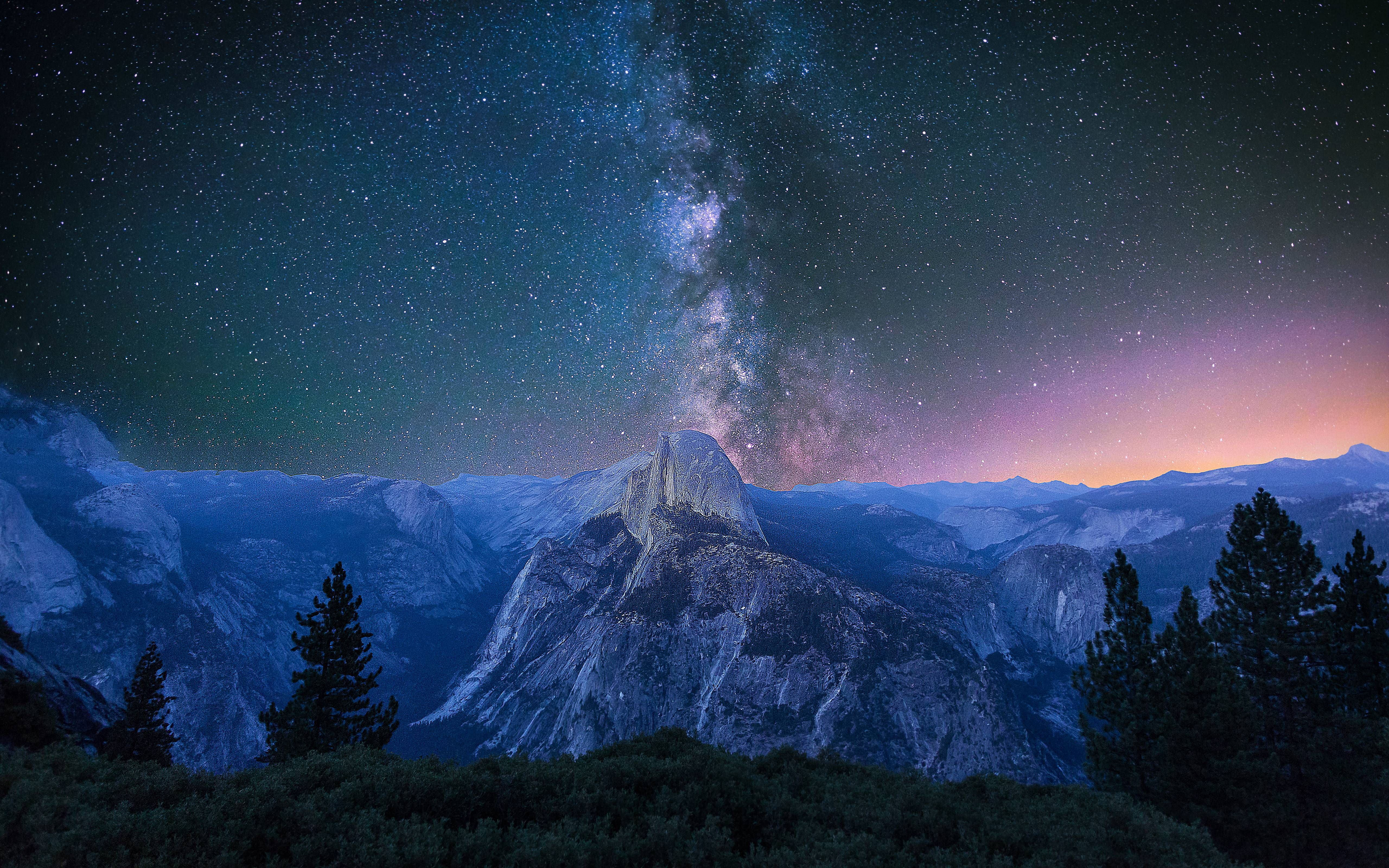 桌面上的壁纸天空 山区 星空