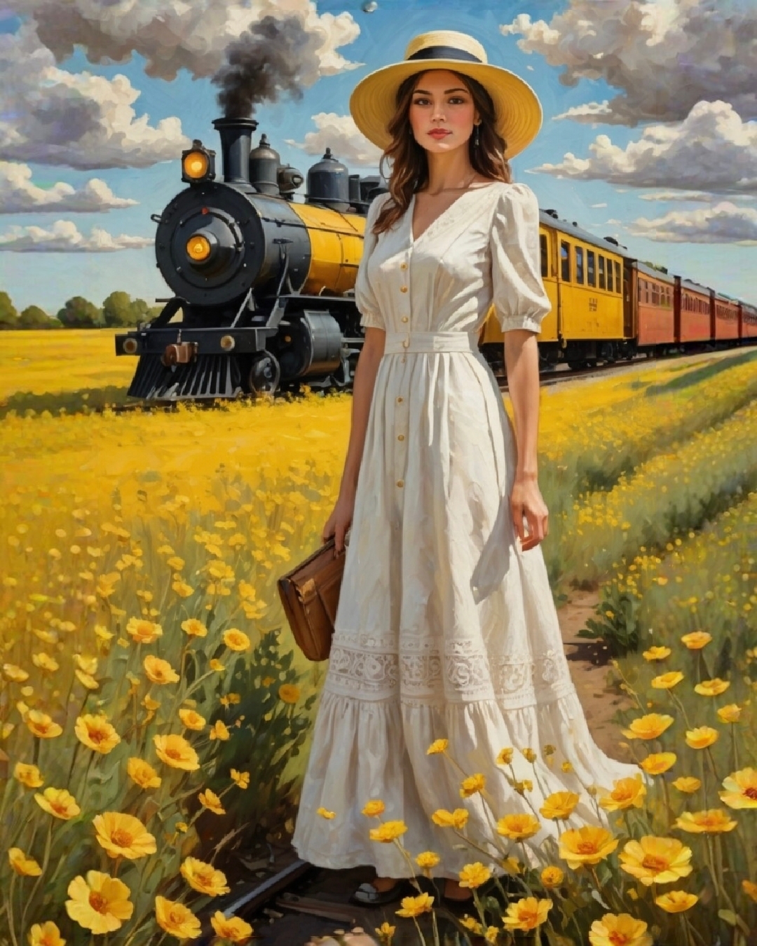 Wallpapers Woman field flowers on the desktop