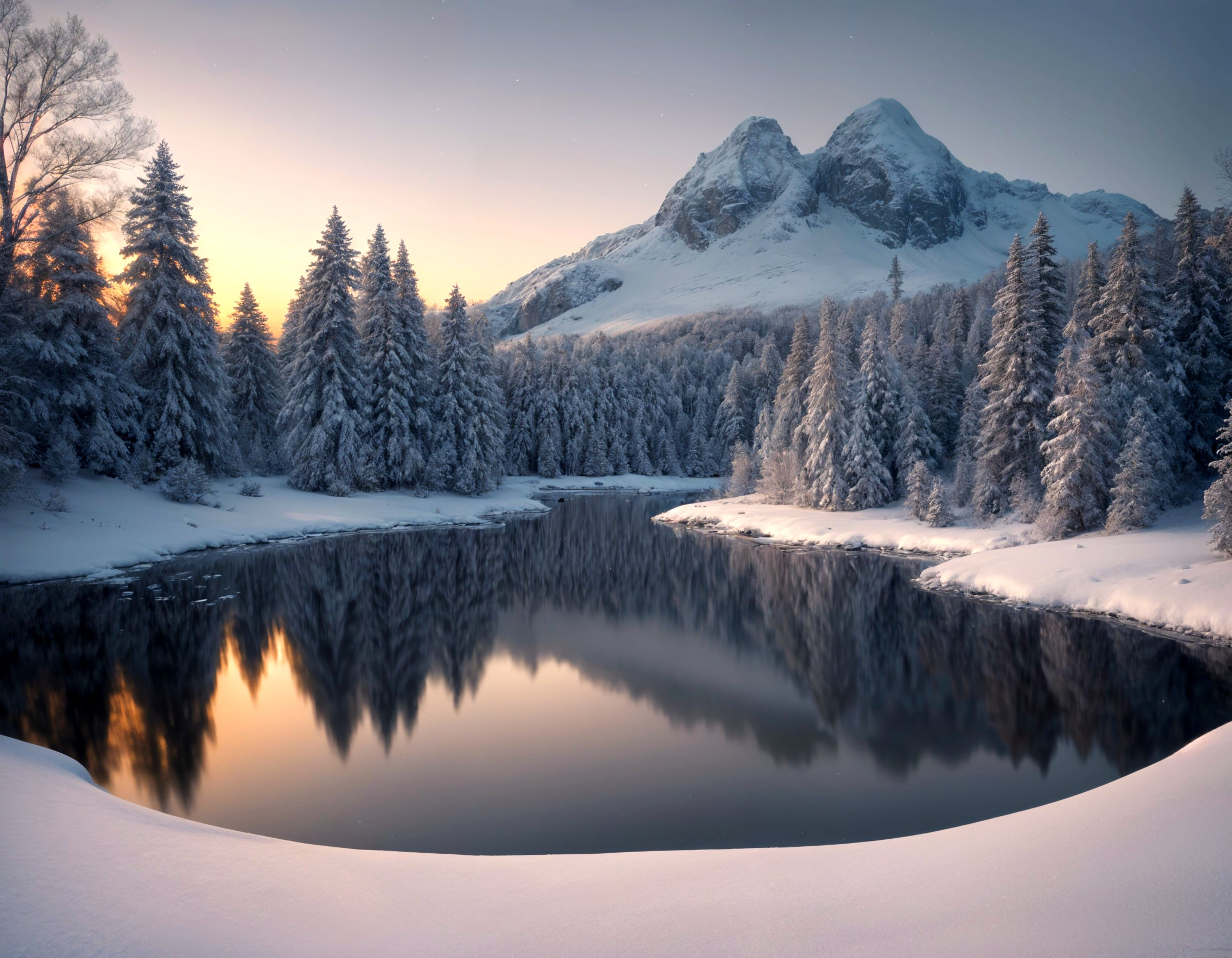 Бесплатное фото Зимний рассвет над озером