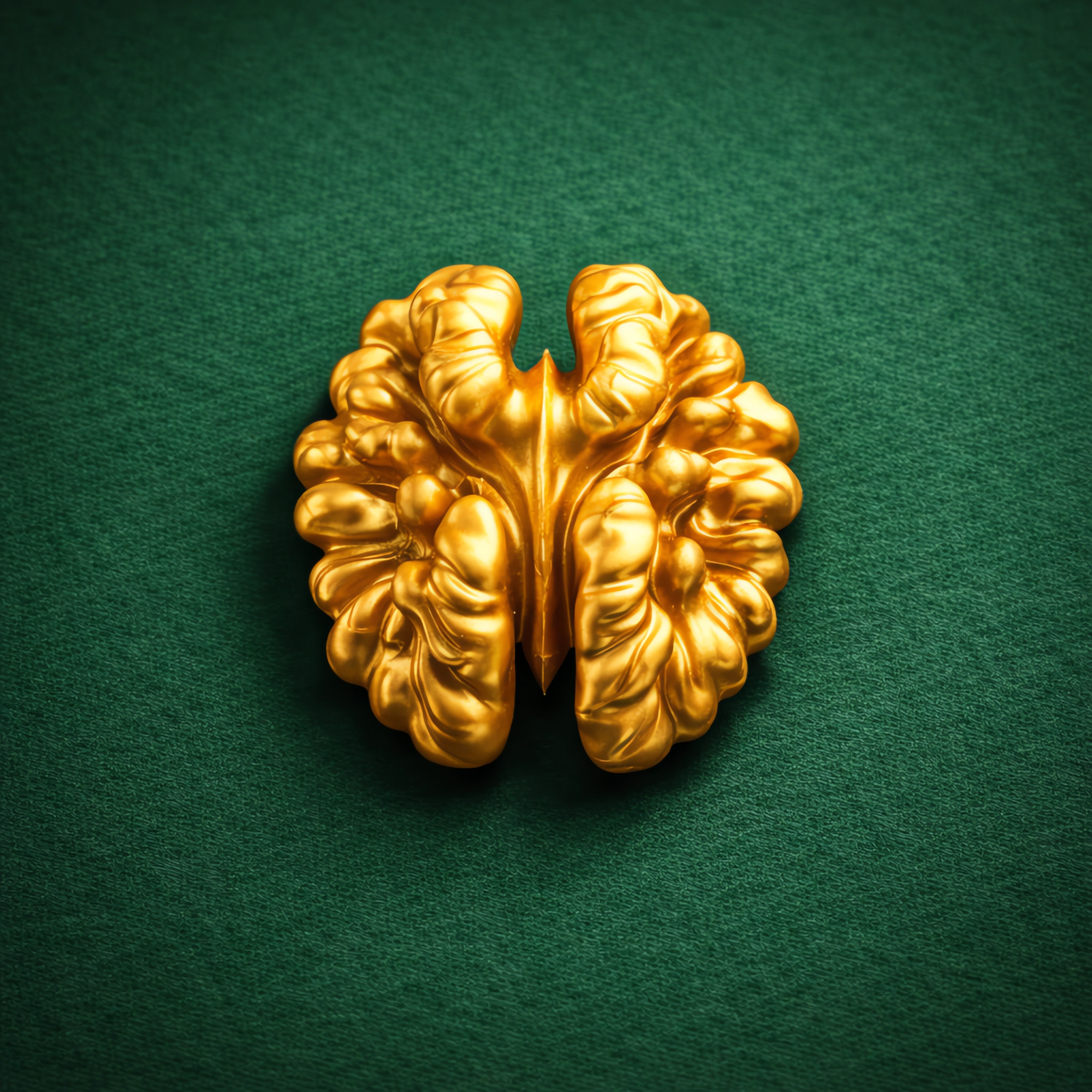 Бесплатное фото Золотой грецкий орех на зелёном фоне