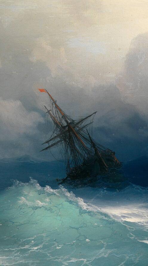 Бесплатное фото Картина с изображением корабля в шторм