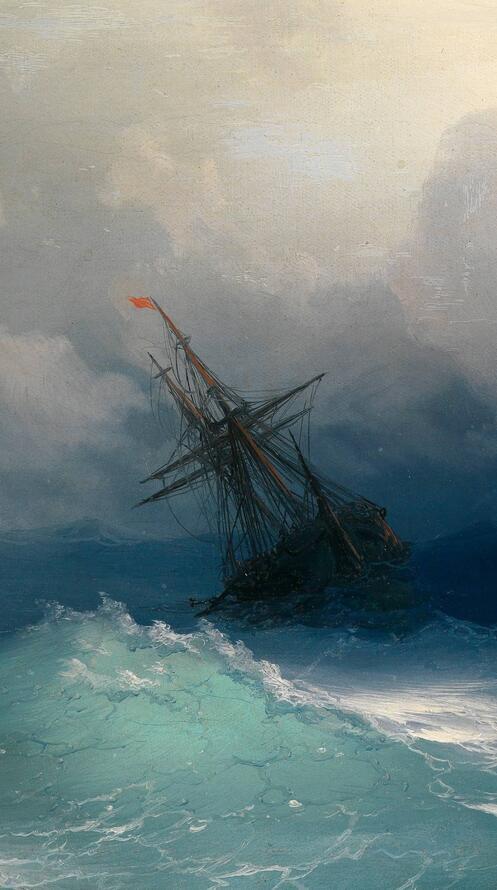 Бесплатное фото Картина с изображением корабля в шторм