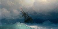 Картина с изображением корабля в шторм