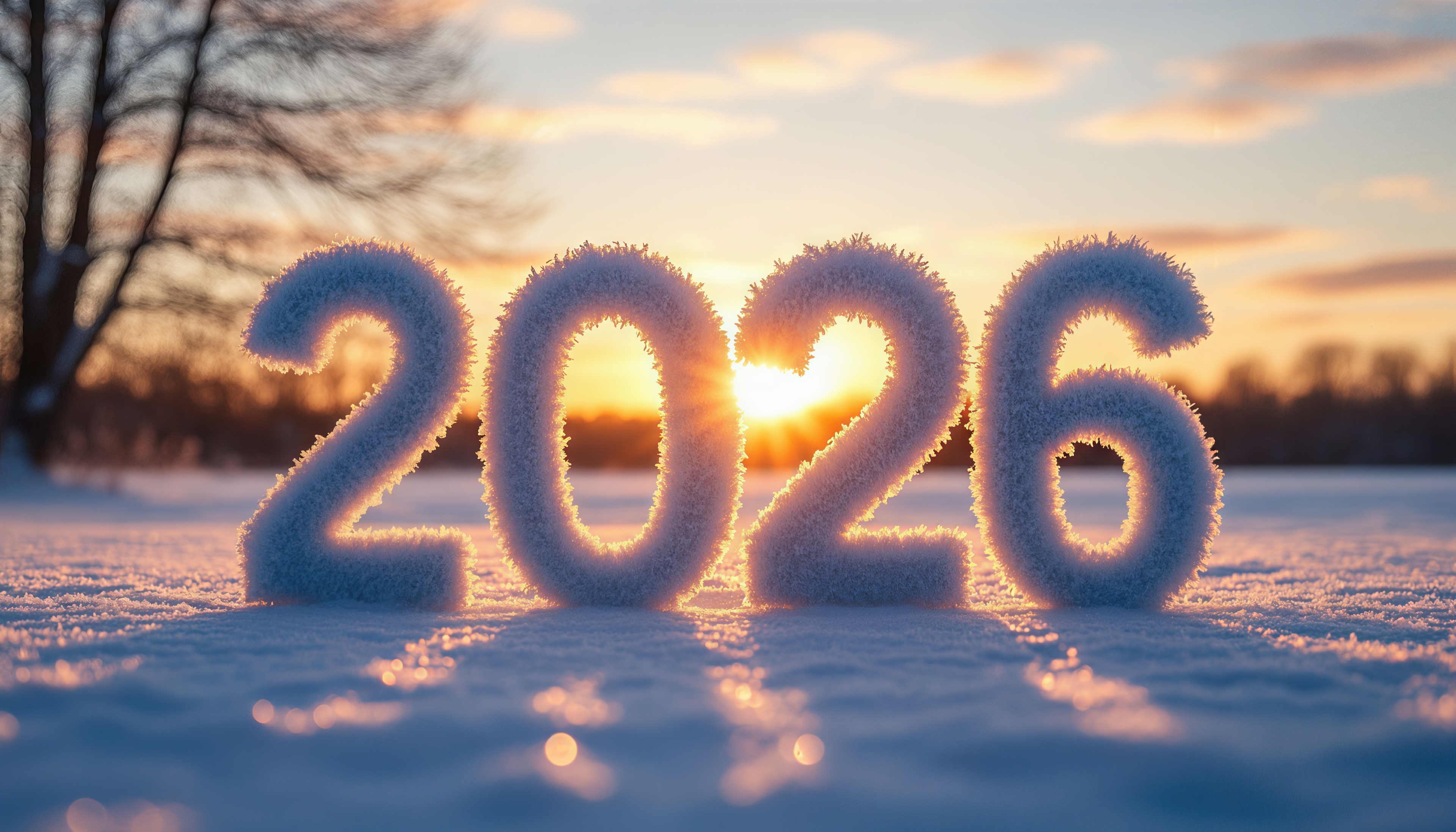 Морозный 2026 сияет в лучах закатного солнца.
