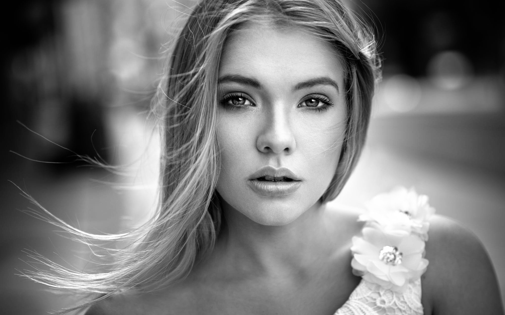 Portrait of a beautiful girl on a monochrome photo